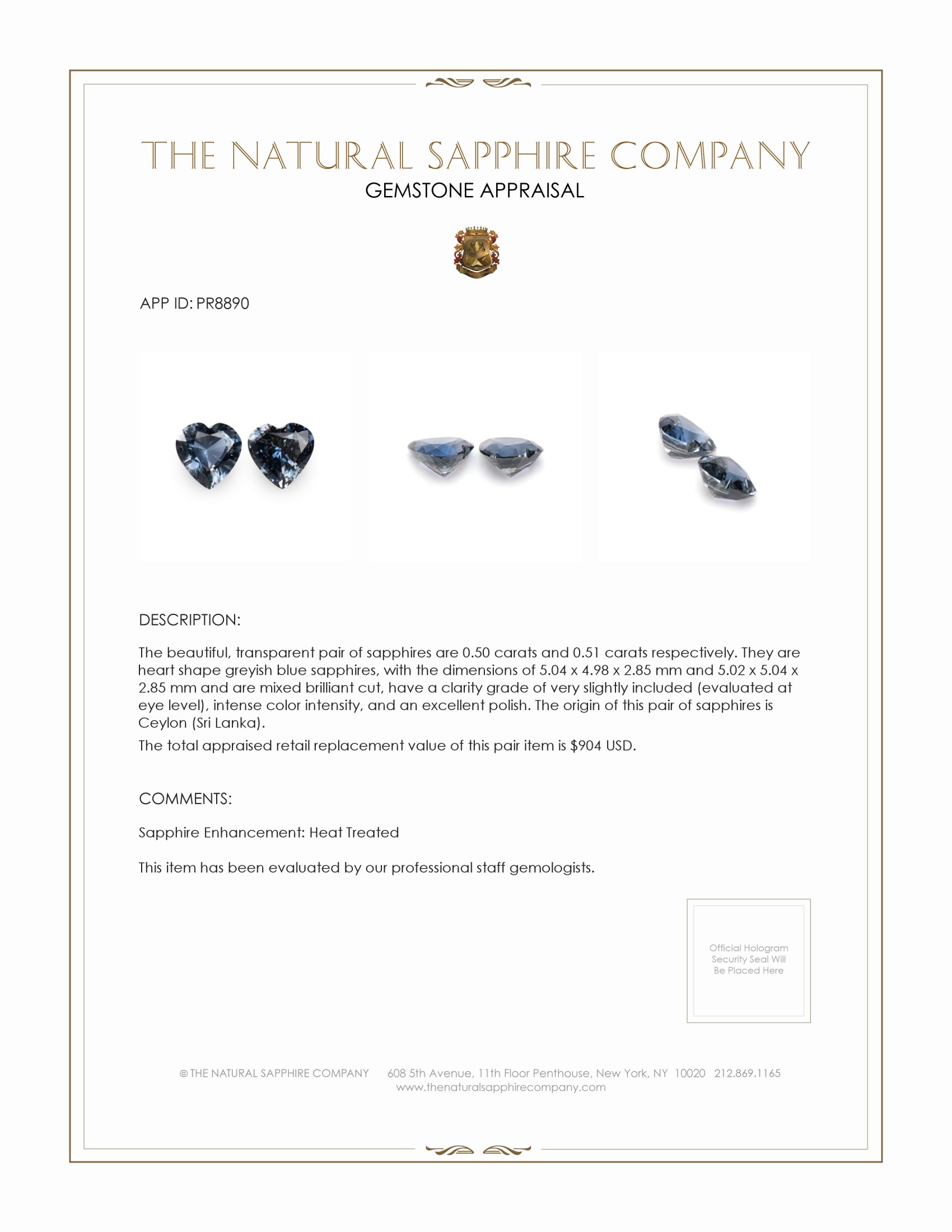 1.01 Ct.Tw. Greyish Blue Sapphire Pair from Ceylon (Sri Lanka)