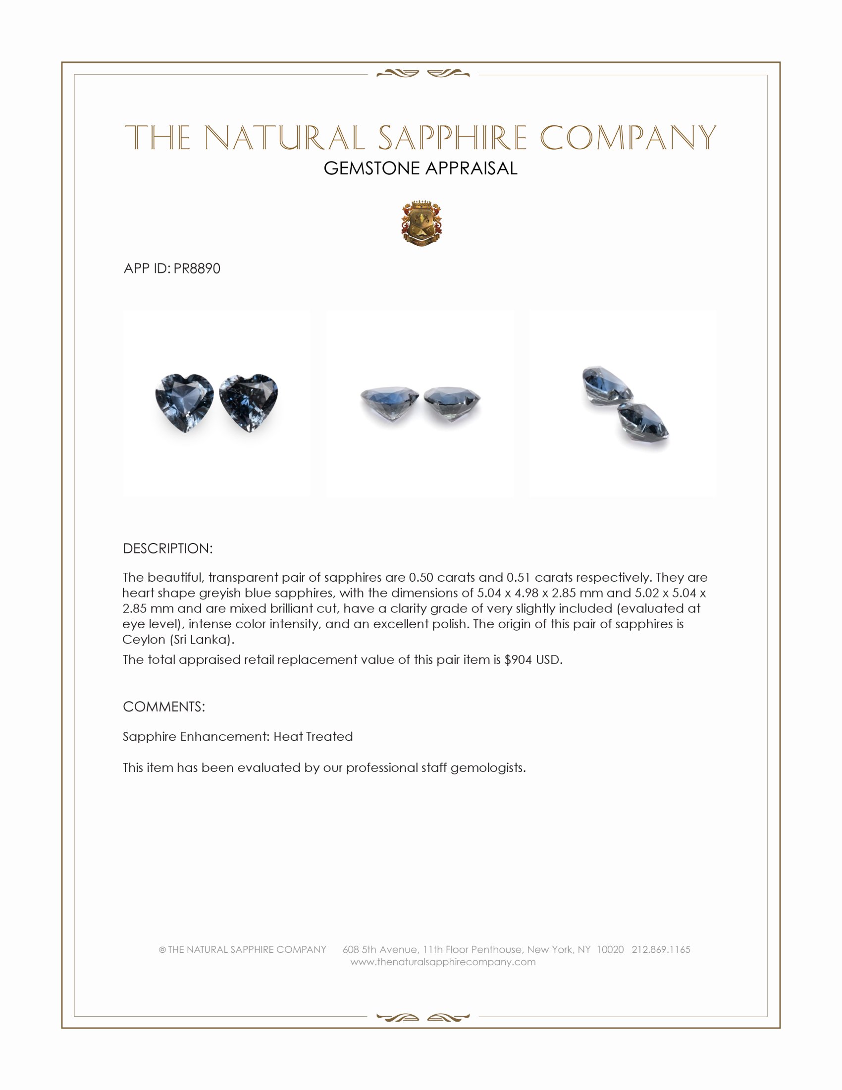 1.01 Ct.Tw. Greyish Blue Sapphire Pair from Ceylon (Sri Lanka)