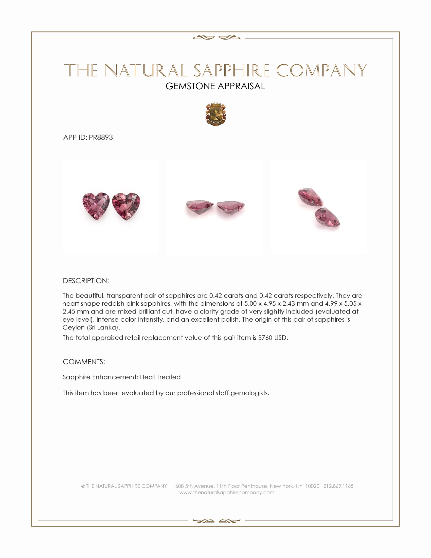 0.84 Ct.Tw. Reddish Pink Sapphire Pair from Ceylon (Sri Lanka)