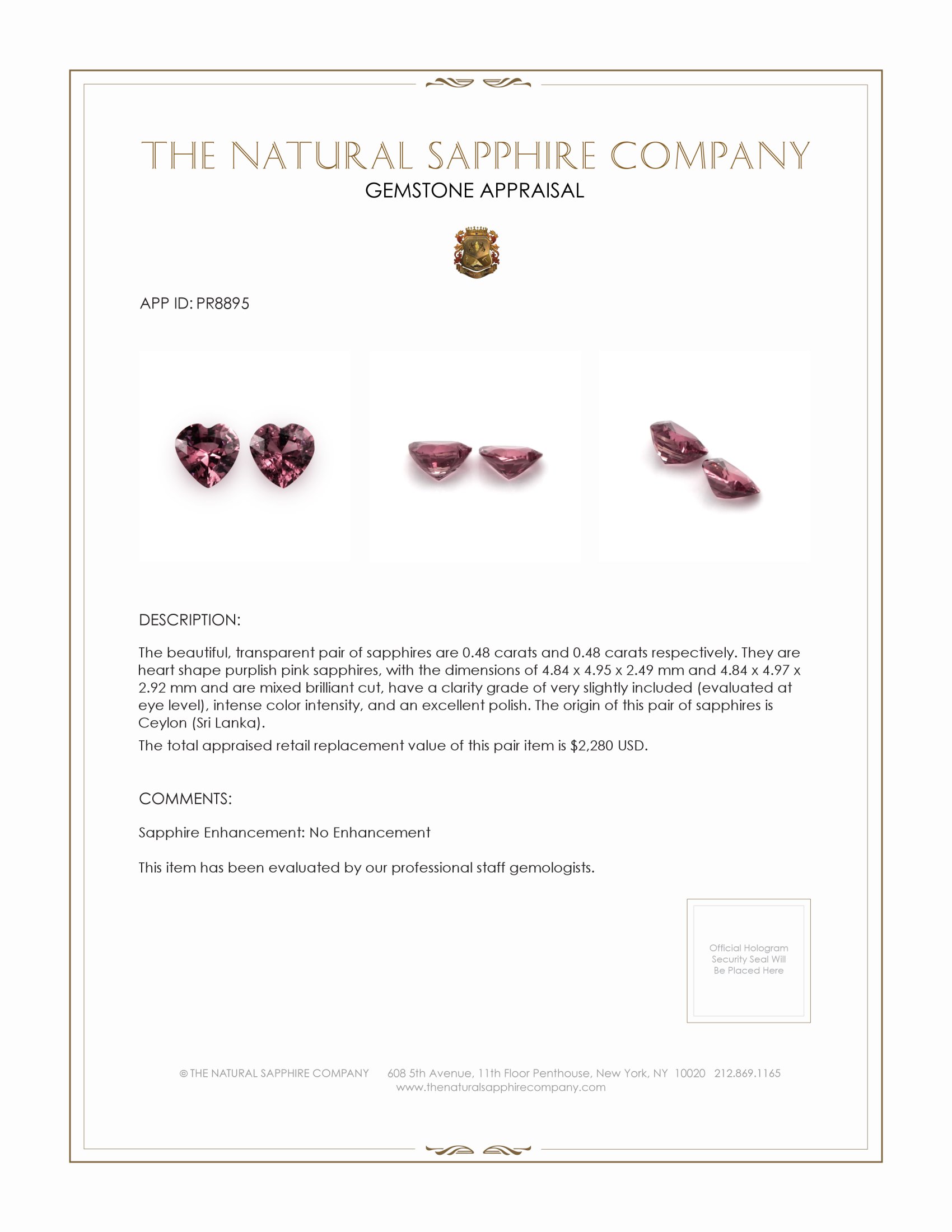 0.95 Ct.Tw. Purplish Pink Sapphire Pair from Ceylon (Sri Lanka)