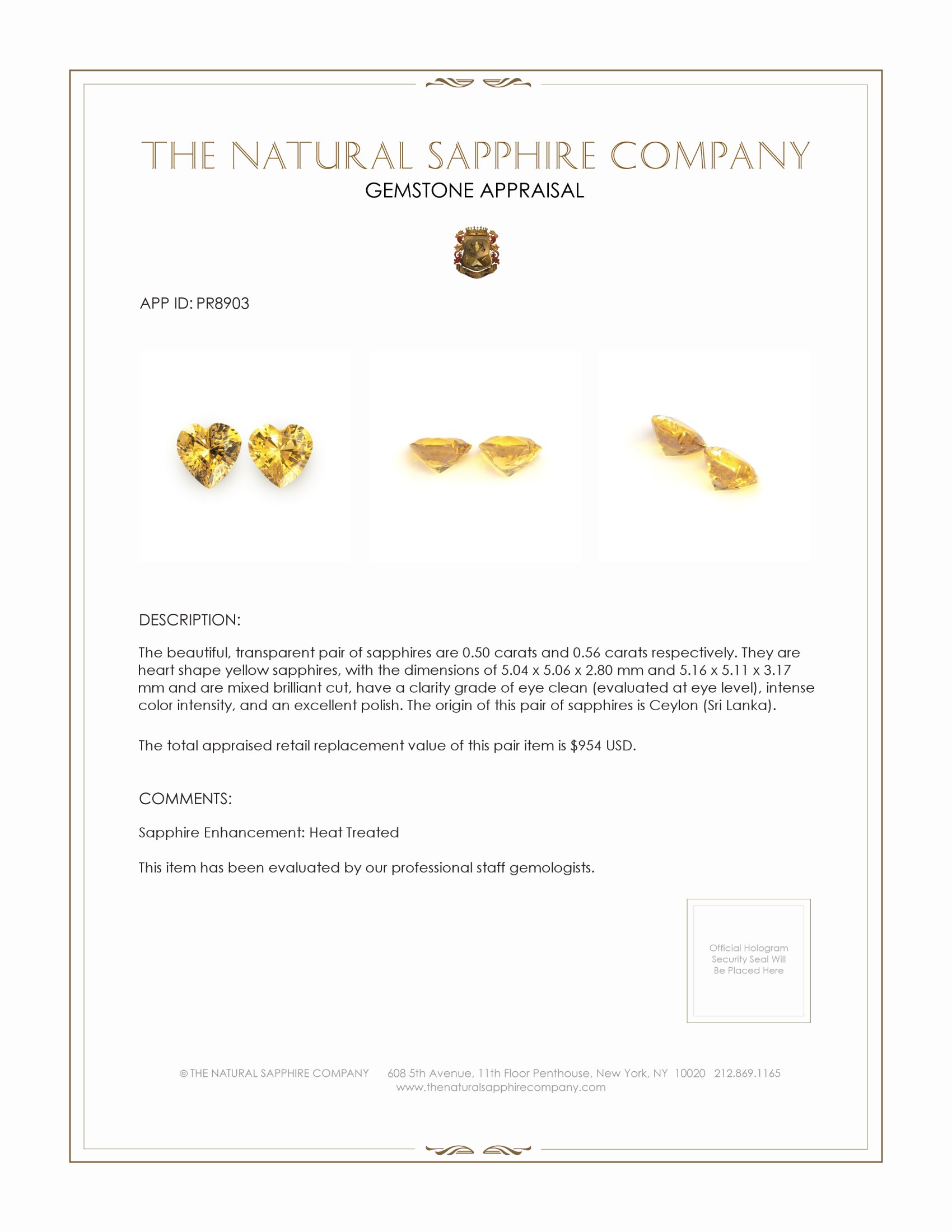 1.06 Ct.Tw. Yellow Sapphire Pair from Ceylon (Sri Lanka)