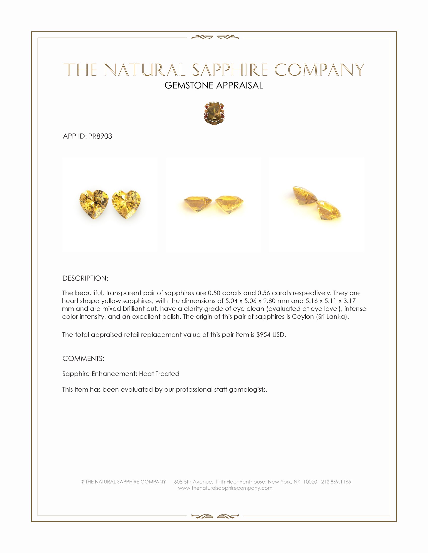 1.06 Ct.Tw. Yellow Sapphire Pair from Ceylon (Sri Lanka)