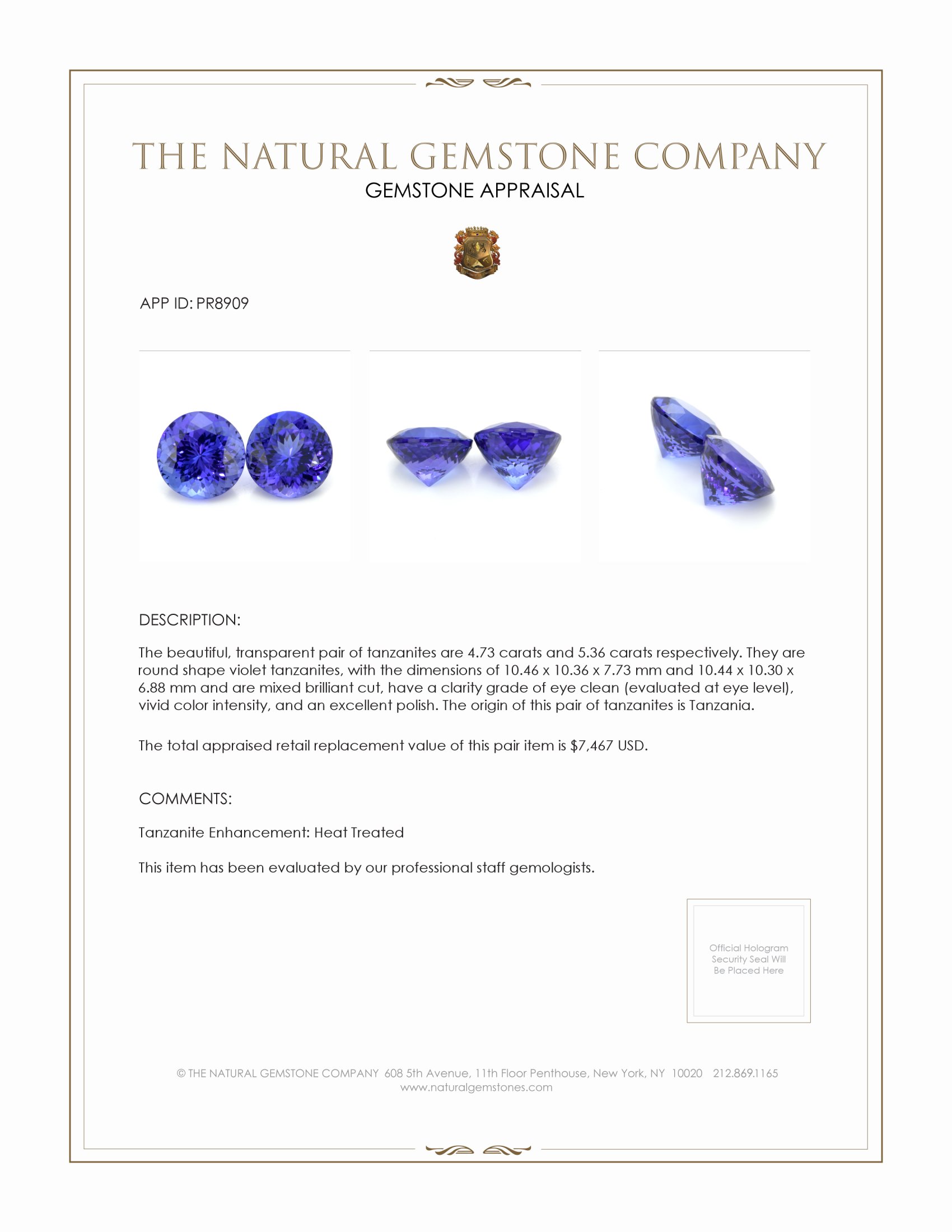 10.09 Ct.Tw. Tanzanite Pair from Tanzania