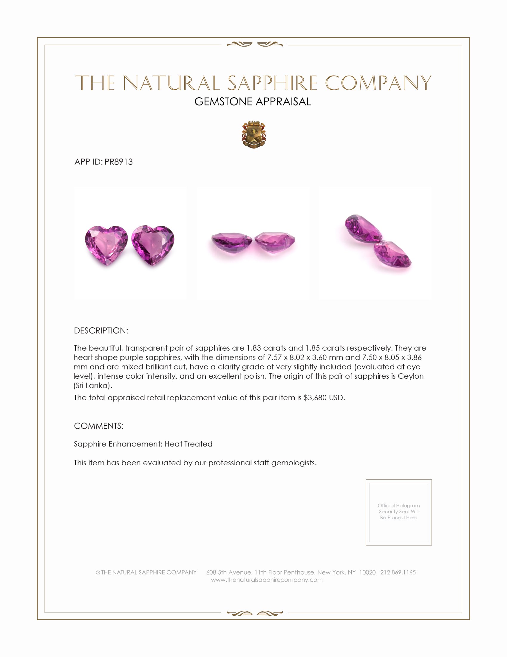 3.68 Ct.Tw. Purple Sapphire Pair from Ceylon (Sri Lanka)