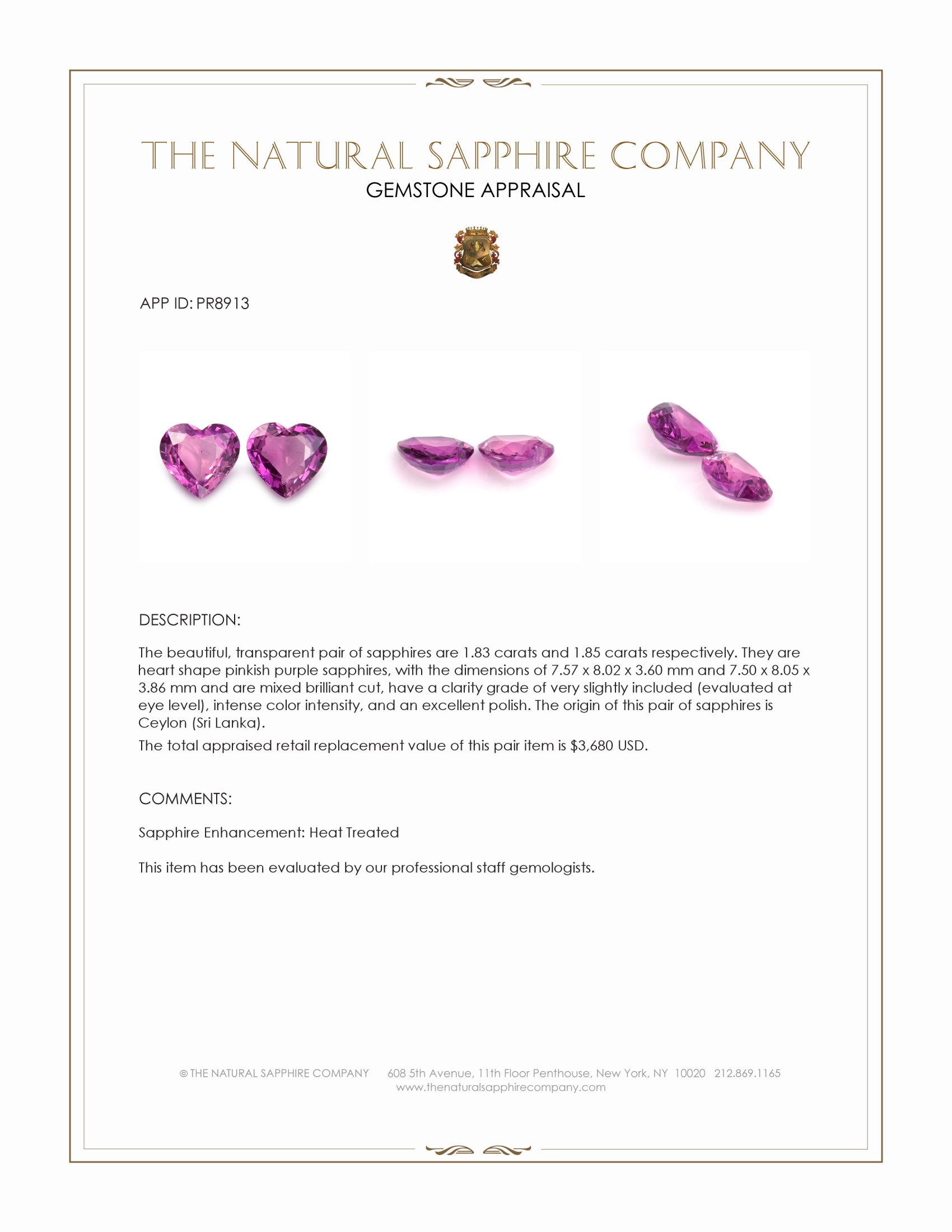 3.68 Ct.Tw. Pinkish Purple Sapphire Pair from Ceylon (Sri Lanka)