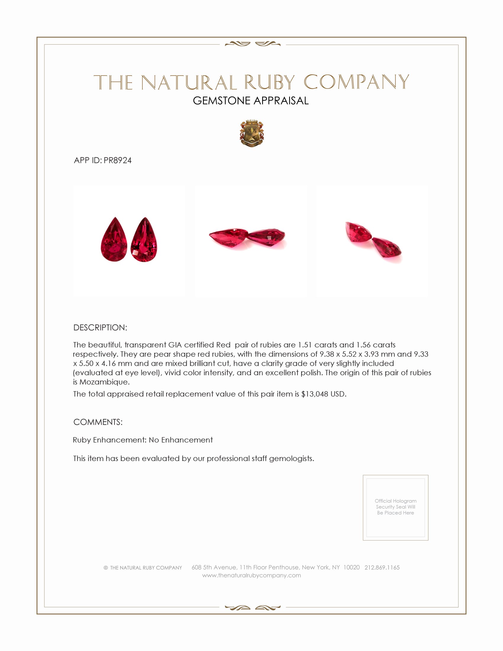 3.07 Ct.Tw. Ruby Pair from Mozambique