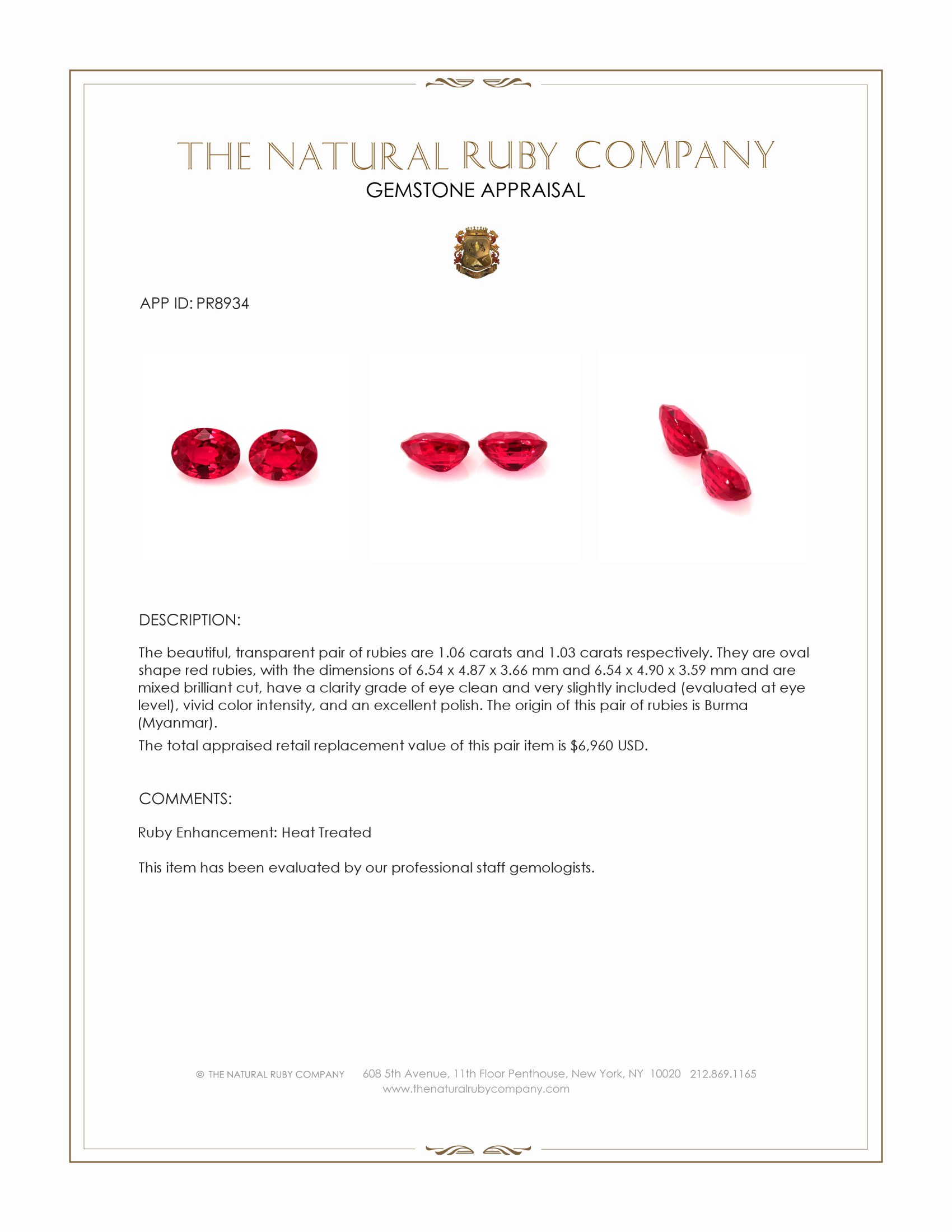 2.09 Ct.Tw. Ruby Pair from Burma (Myanmar)