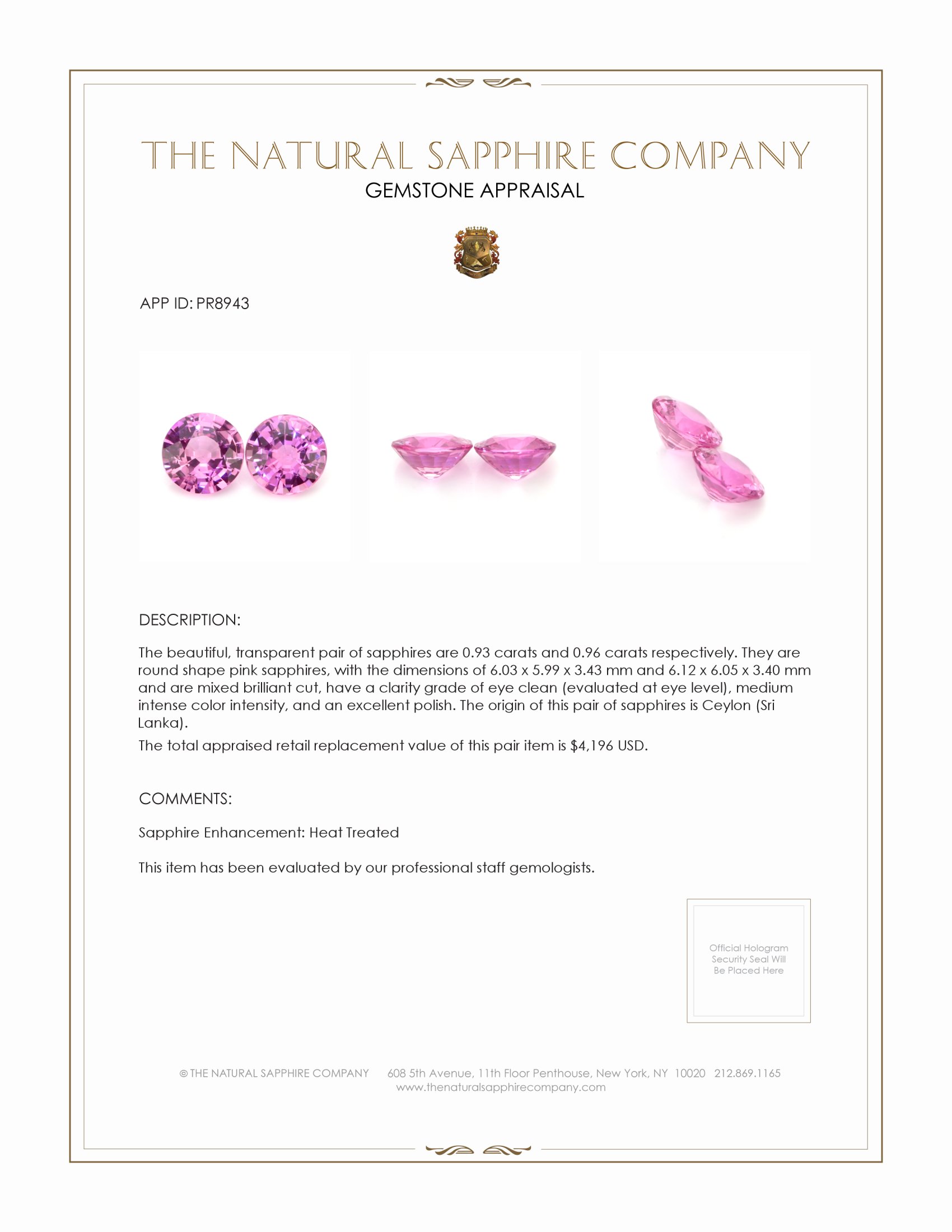 1.89 Ct.Tw. Pink Sapphire Pair from Ceylon (Sri Lanka)
