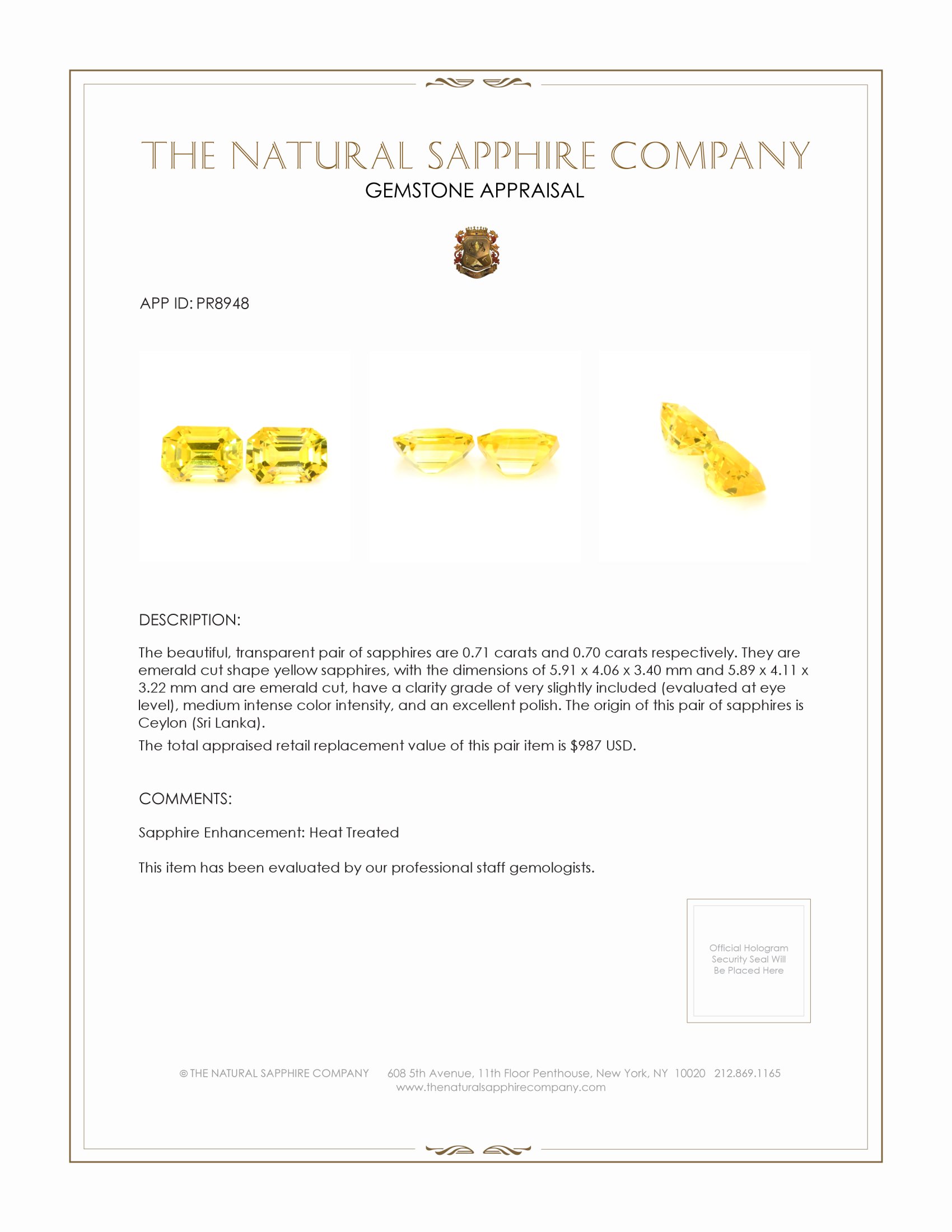 1.41 Ct.Tw. Yellow Sapphire Pair from Ceylon (Sri Lanka)