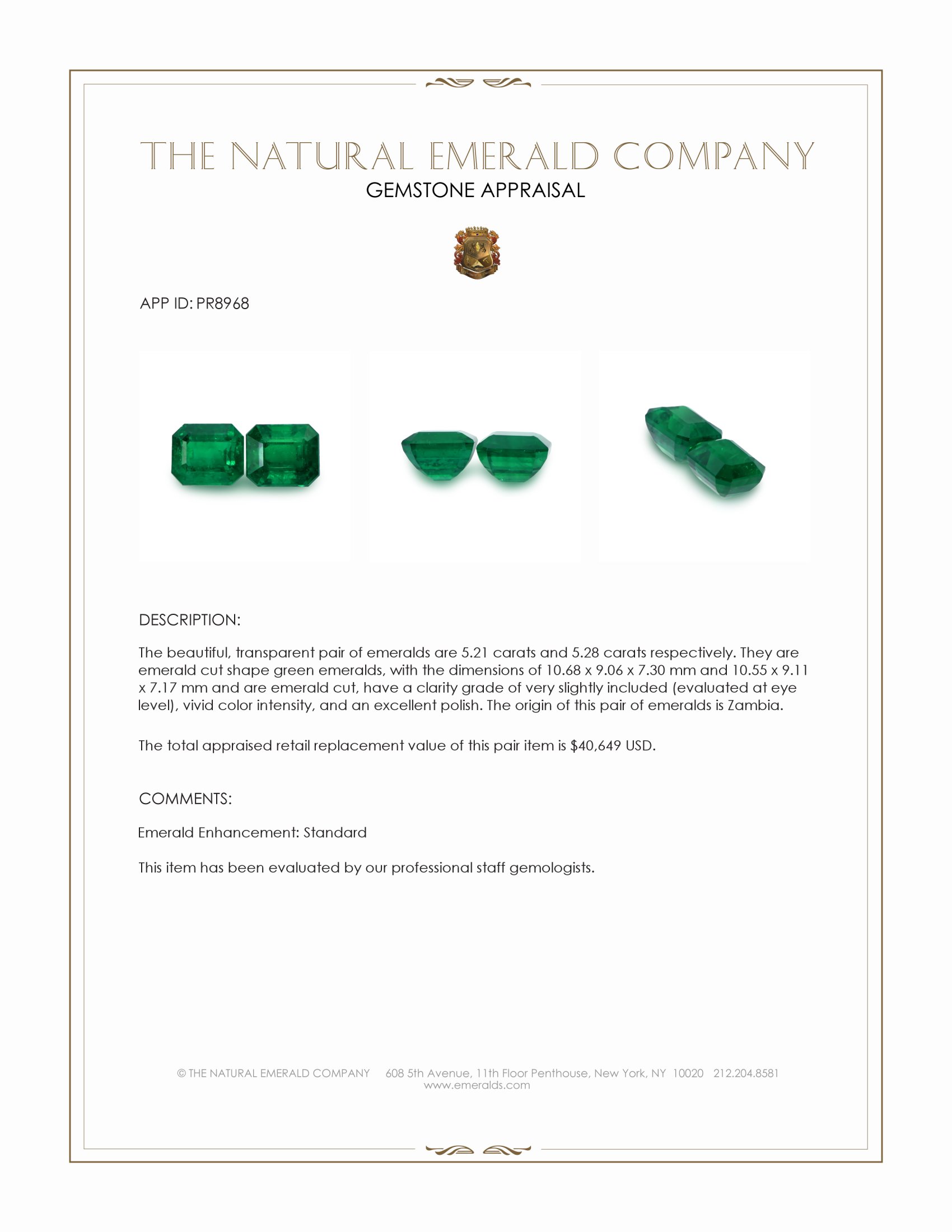 10.49 Ct.Tw. Emerald Pair from Zambia