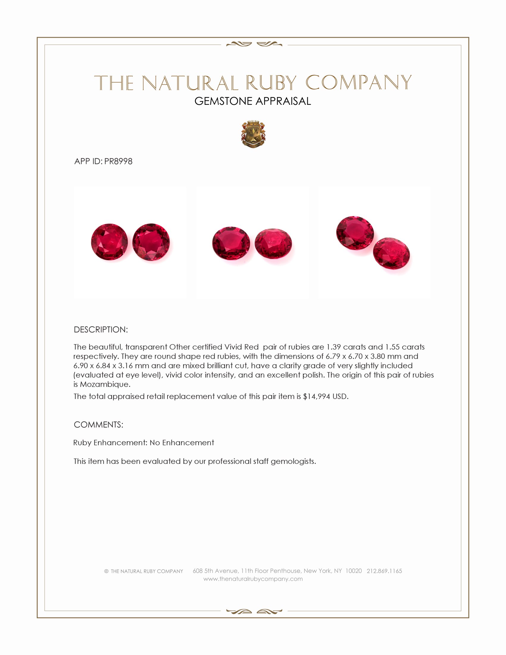 2.94 Ct.Tw. Ruby Pair from Mozambique