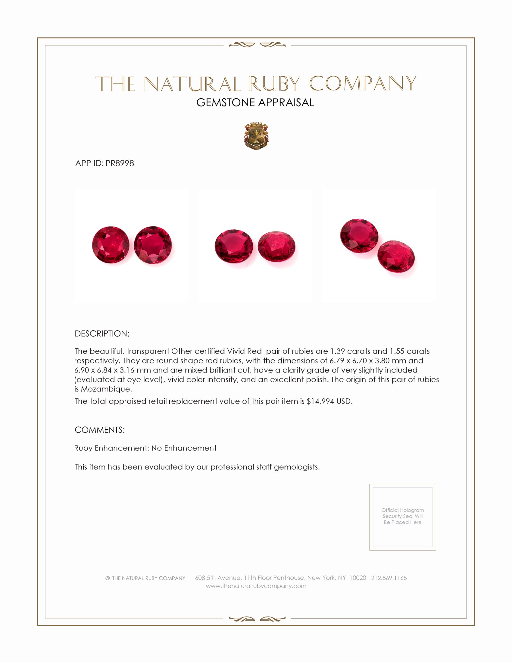 2.94 Ct.Tw. Ruby Pair from Mozambique