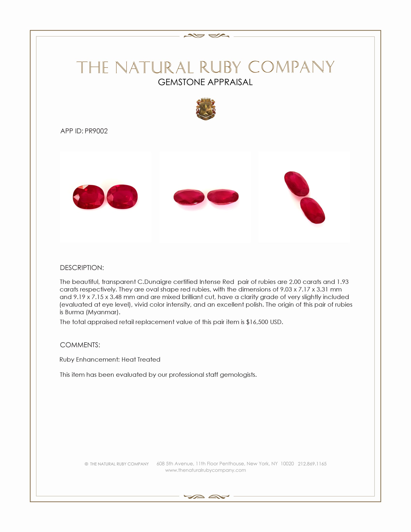 3.93 Ct.Tw. Ruby Pair from Burma (Myanmar)