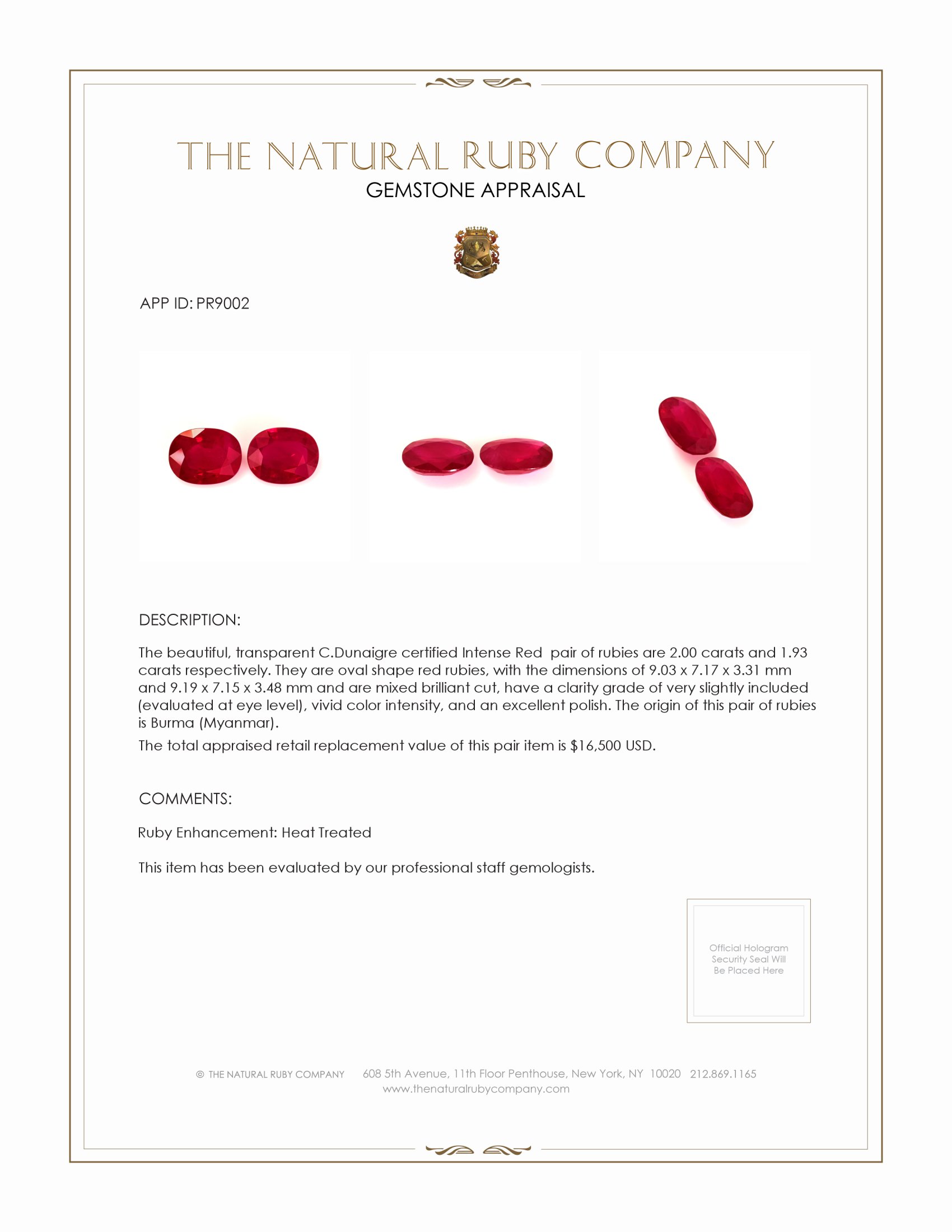 3.93 Ct.Tw. Ruby Pair from Burma (Myanmar)