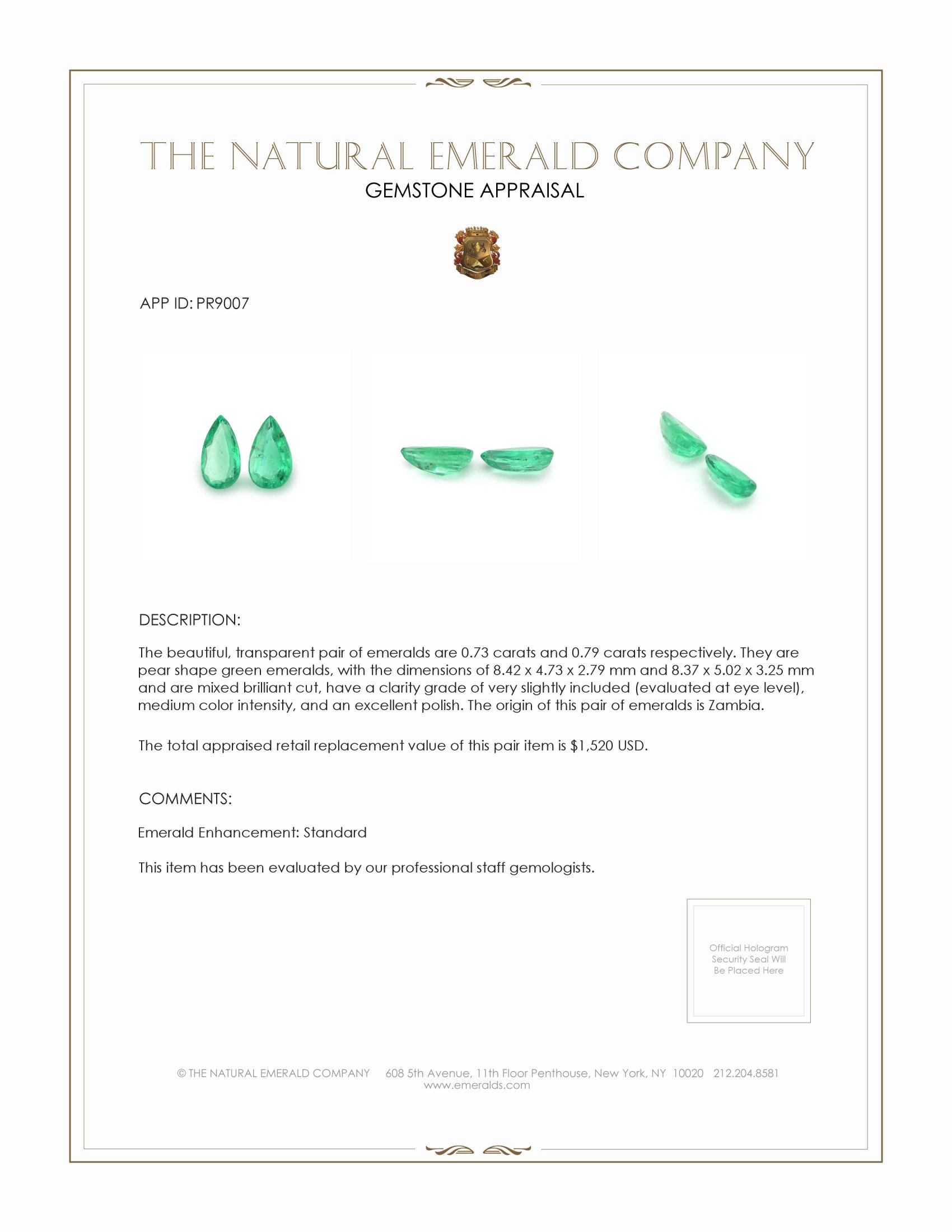 1.52 Ct.Tw. Emerald Pair from Zambia