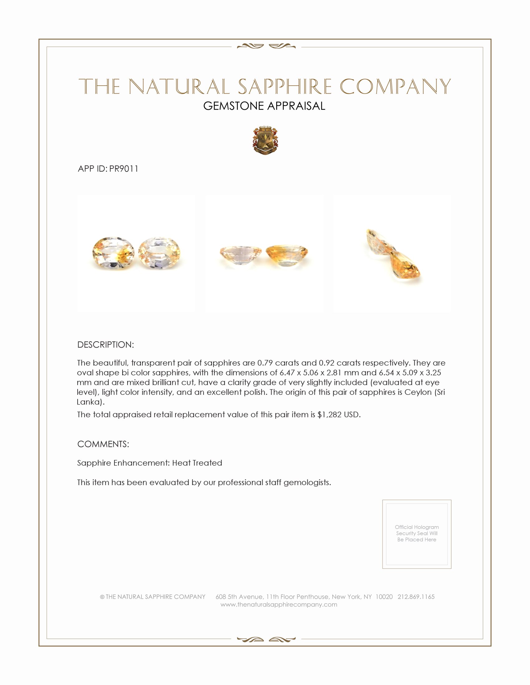 1.71 Ct.Tw. Bi Color Sapphire Pair from Ceylon (Sri Lanka)