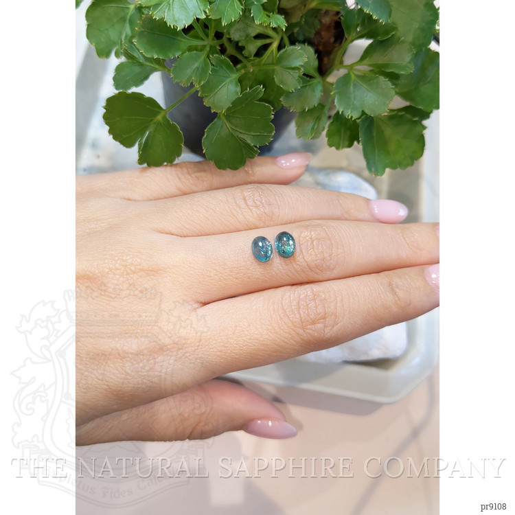 2.94 Ct.Tw. Greenish Blue Cabochon Sapphire Pair from Montana