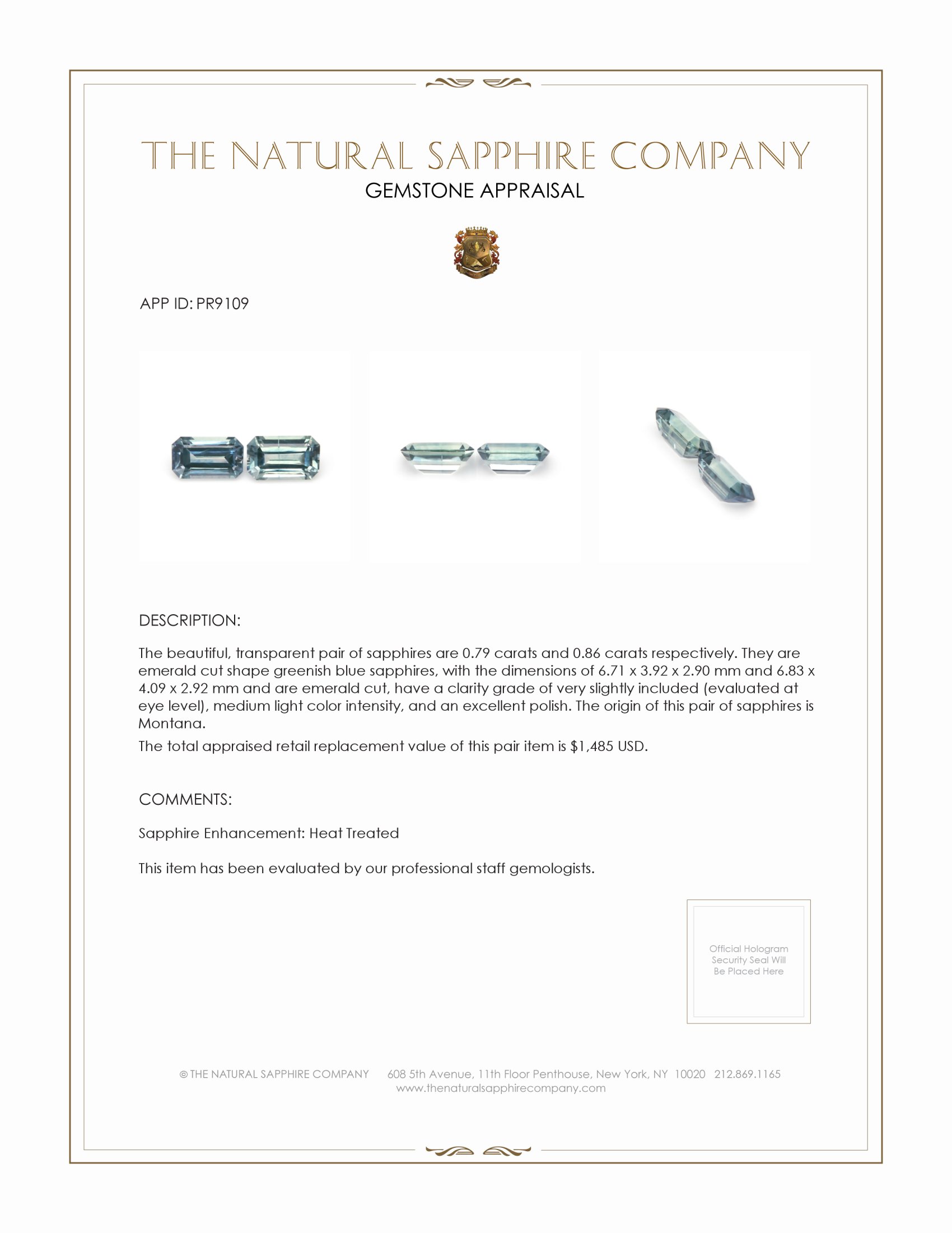 1.65 Ct.Tw. Greenish Blue Sapphire Pair from Montana