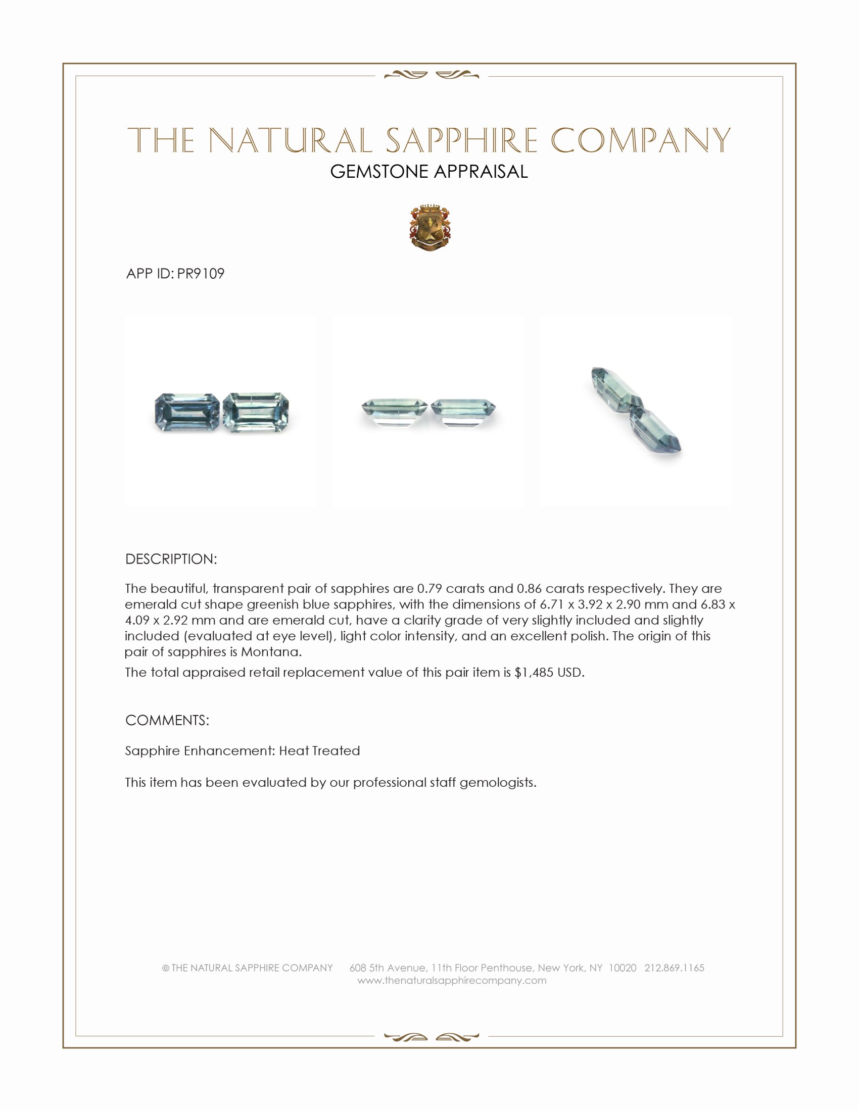 1.65 Ct.Tw. Greenish Blue Sapphire Pair from Montana