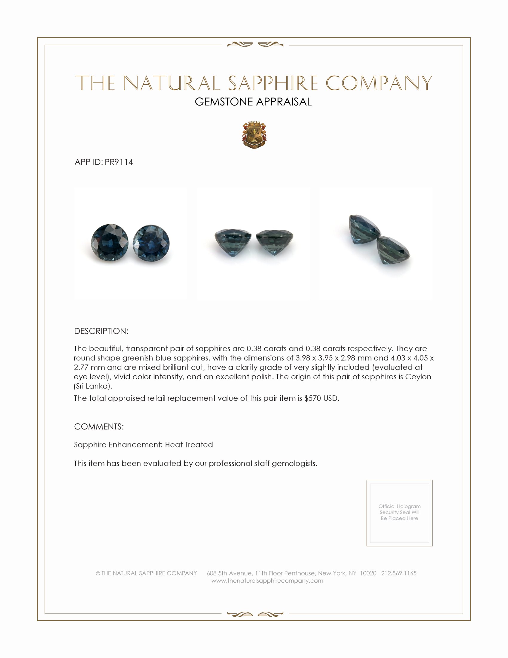 0.76 Ct.Tw. Greenish Blue Sapphire Pair from Ceylon (Sri Lanka)