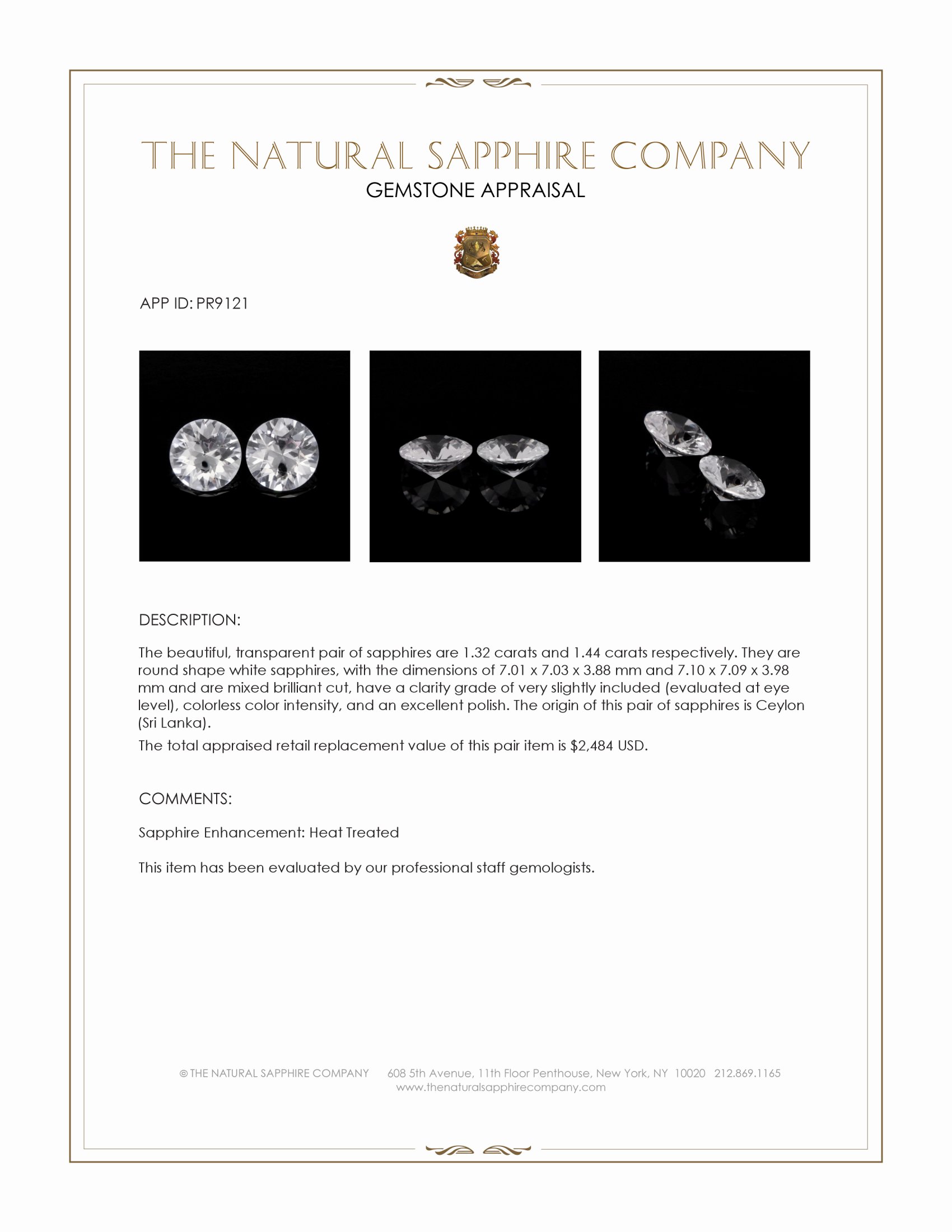 2.76 Ct.Tw. White Sapphire Pair from Ceylon (Sri Lanka)