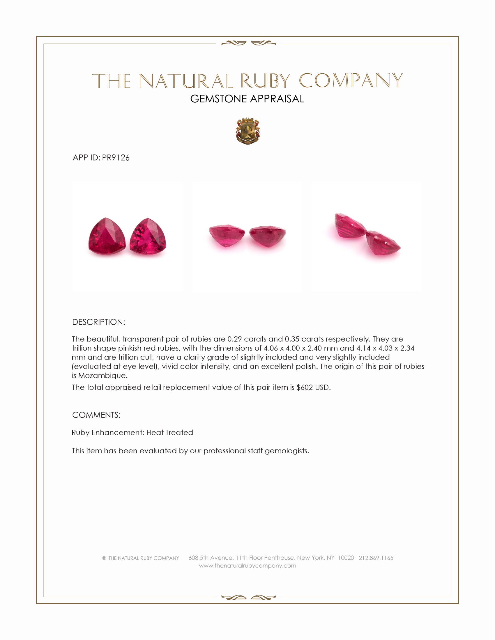 0.64 Ct.Tw. Pinkish Red Ruby Pair from Mozambique