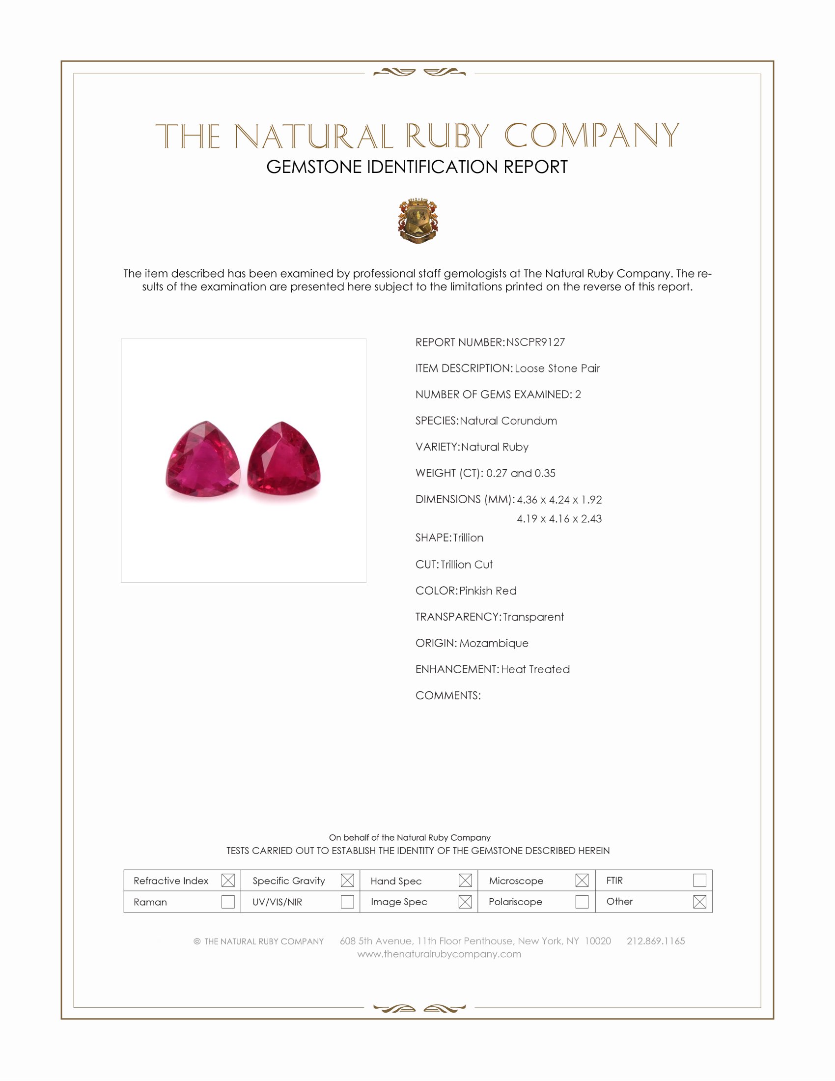 0.62 Ct.Tw. Pinkish Red Ruby Pair from Mozambique