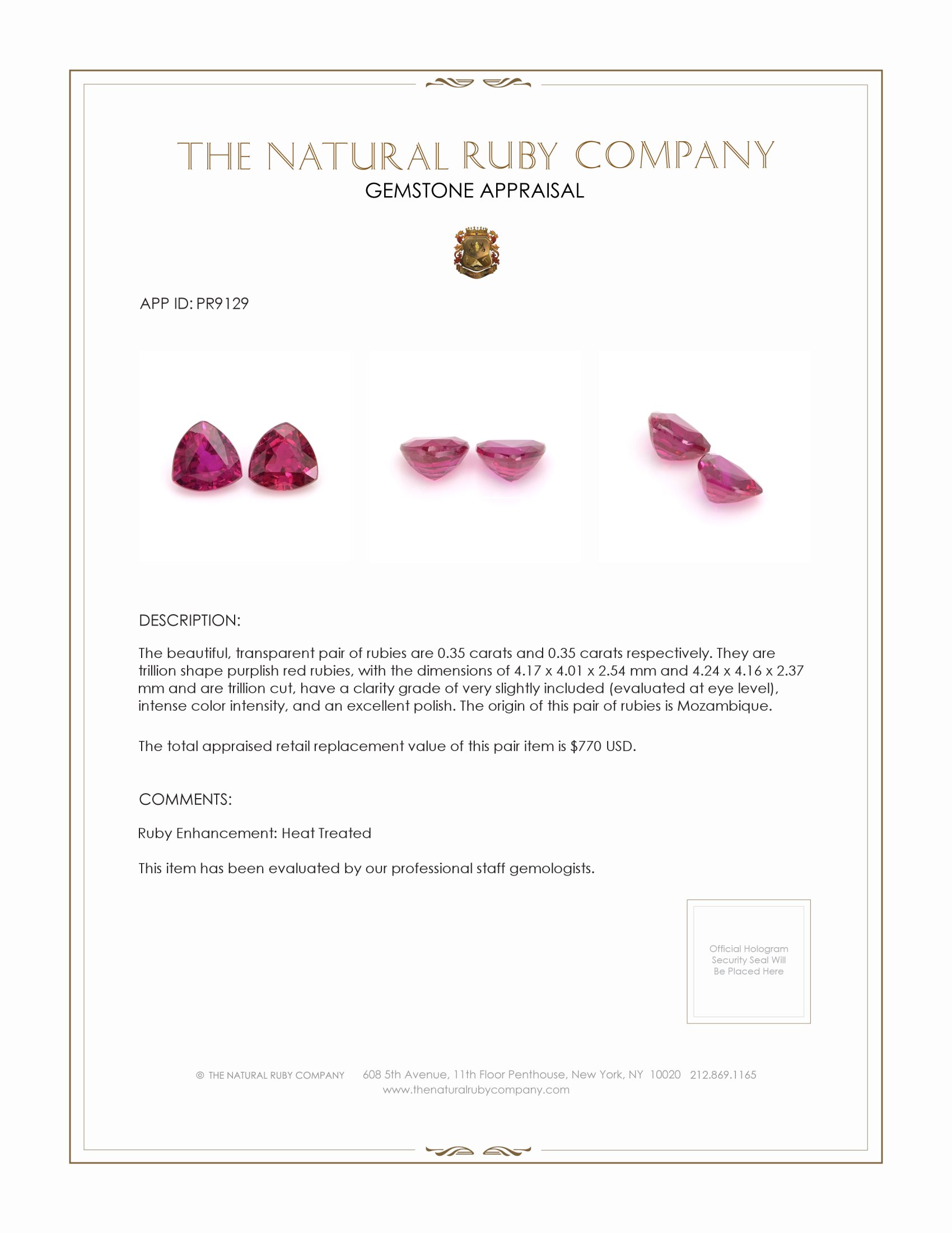 0.70 Ct.Tw. Ruby Pair from Mozambique