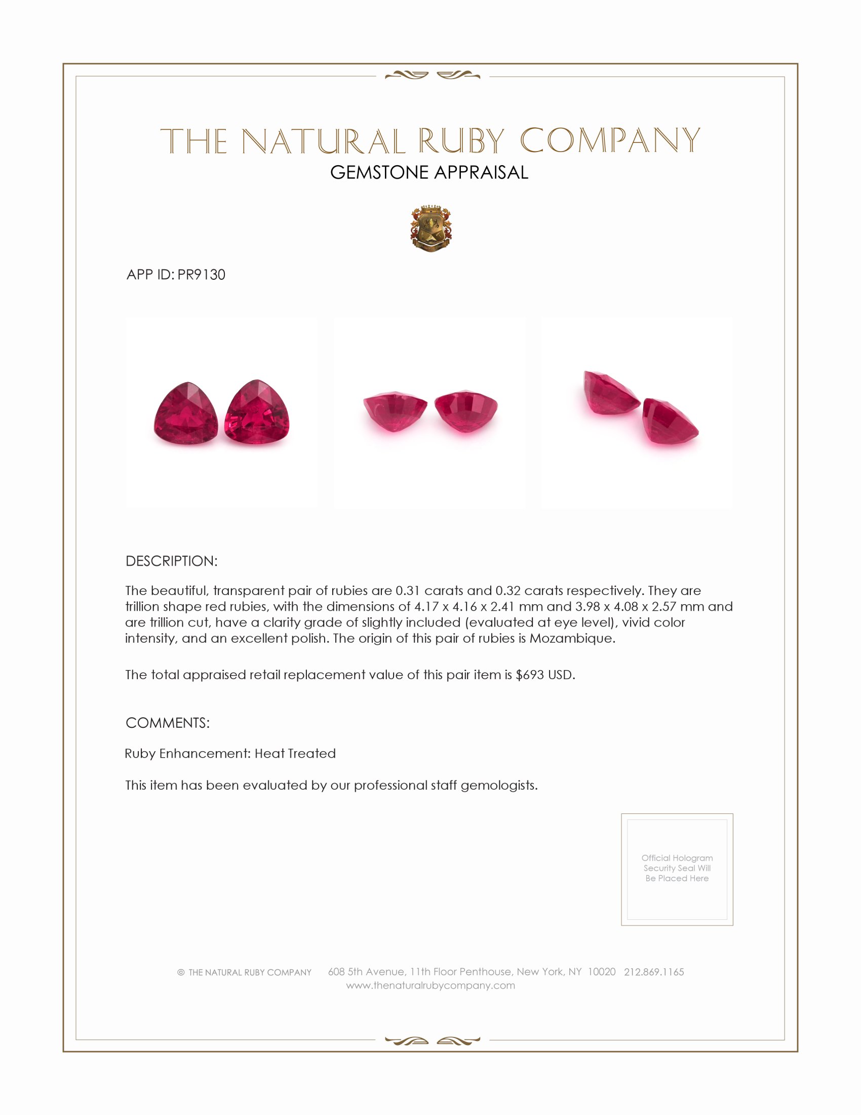 0.63 Ct.Tw. Ruby Pair from Mozambique