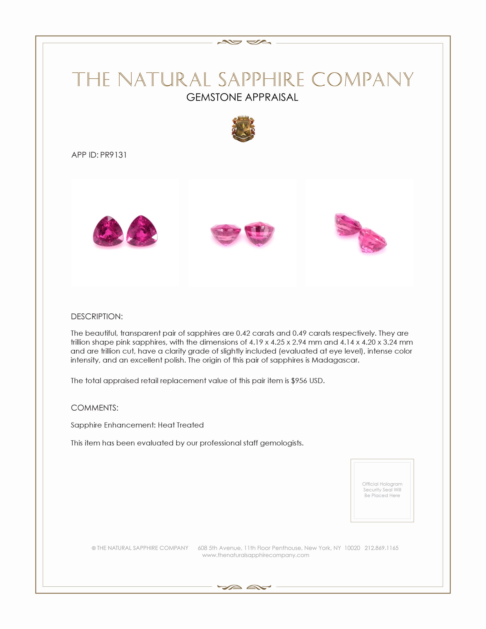 0.91 Ct.Tw. Pink Sapphire Pair from Madagascar