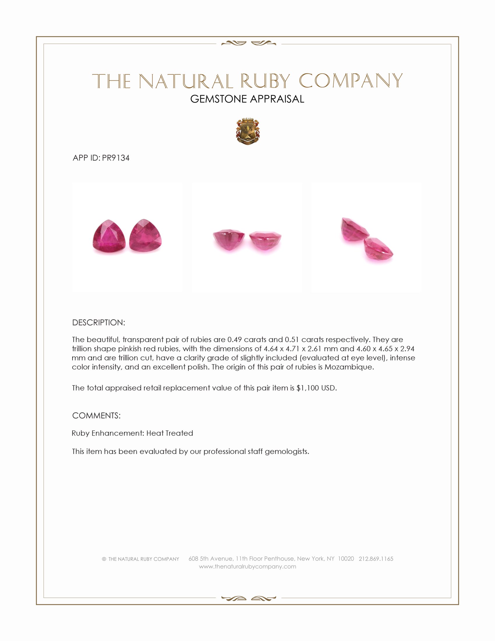 1.00 Ct.Tw. Pinkish Red Ruby Pair from Mozambique