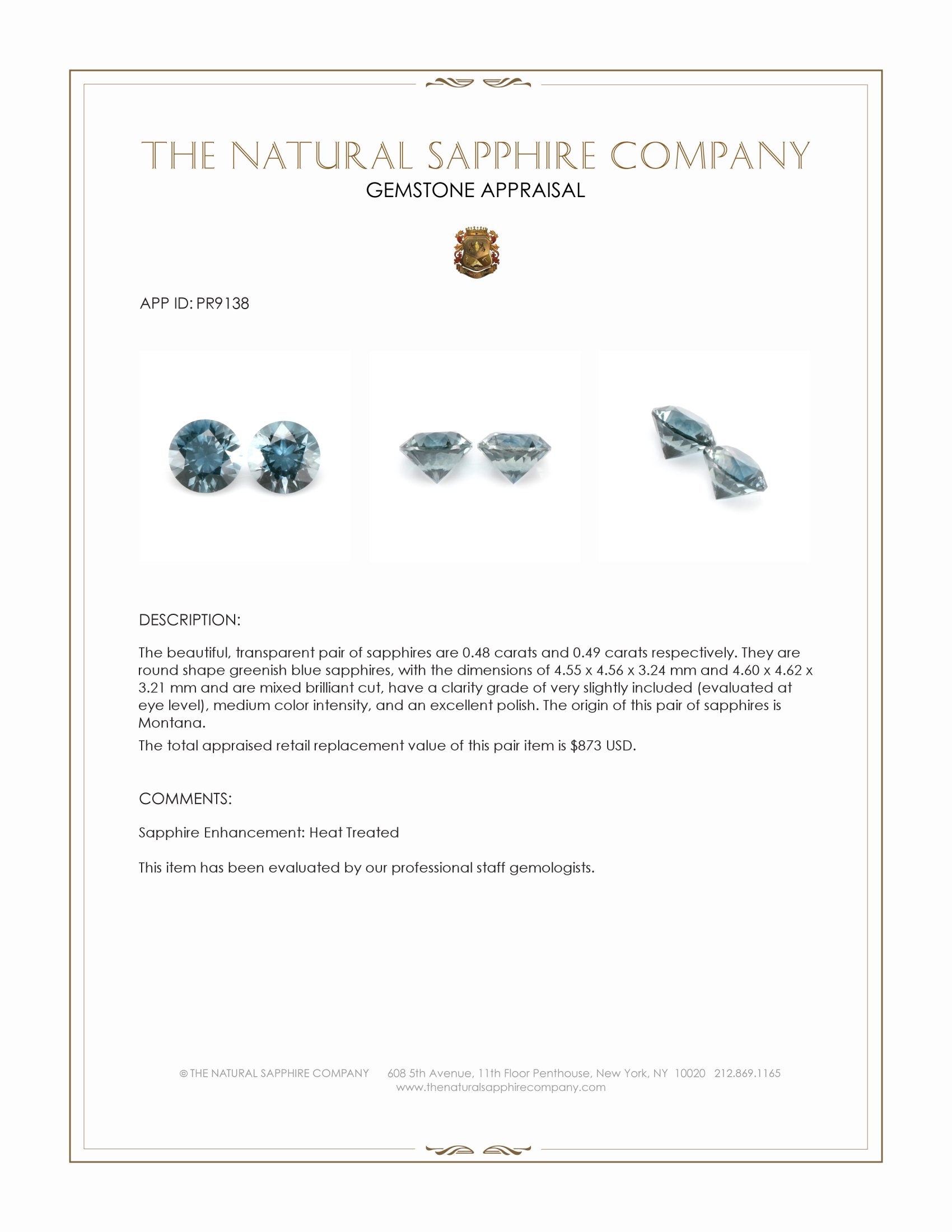 0.97 Ct.Tw. Greenish Blue Sapphire Pair from Montana