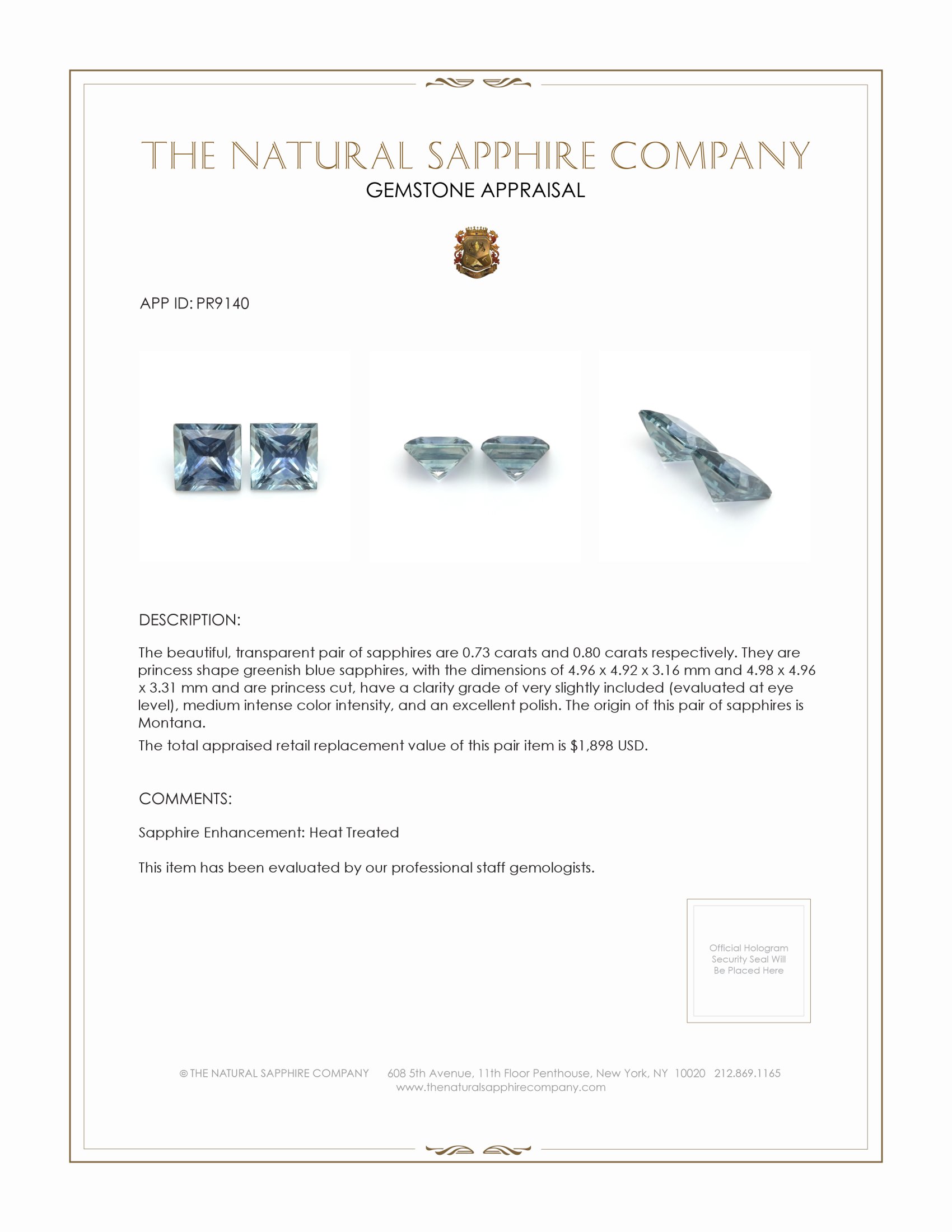 1.53 Ct.Tw. Greenish Blue Sapphire Pair from Montana