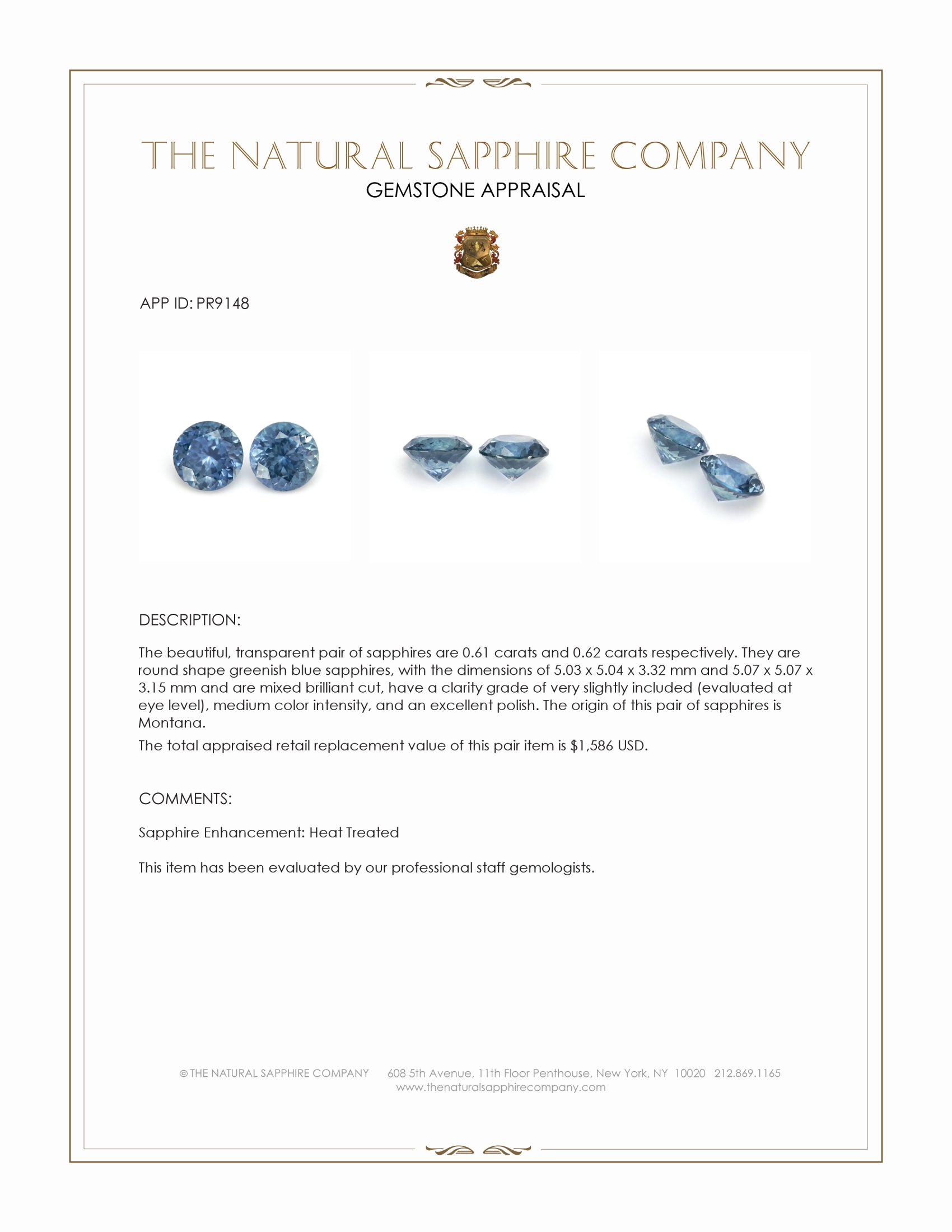 1.23 Ct.Tw. Greenish Blue Sapphire Pair from Montana