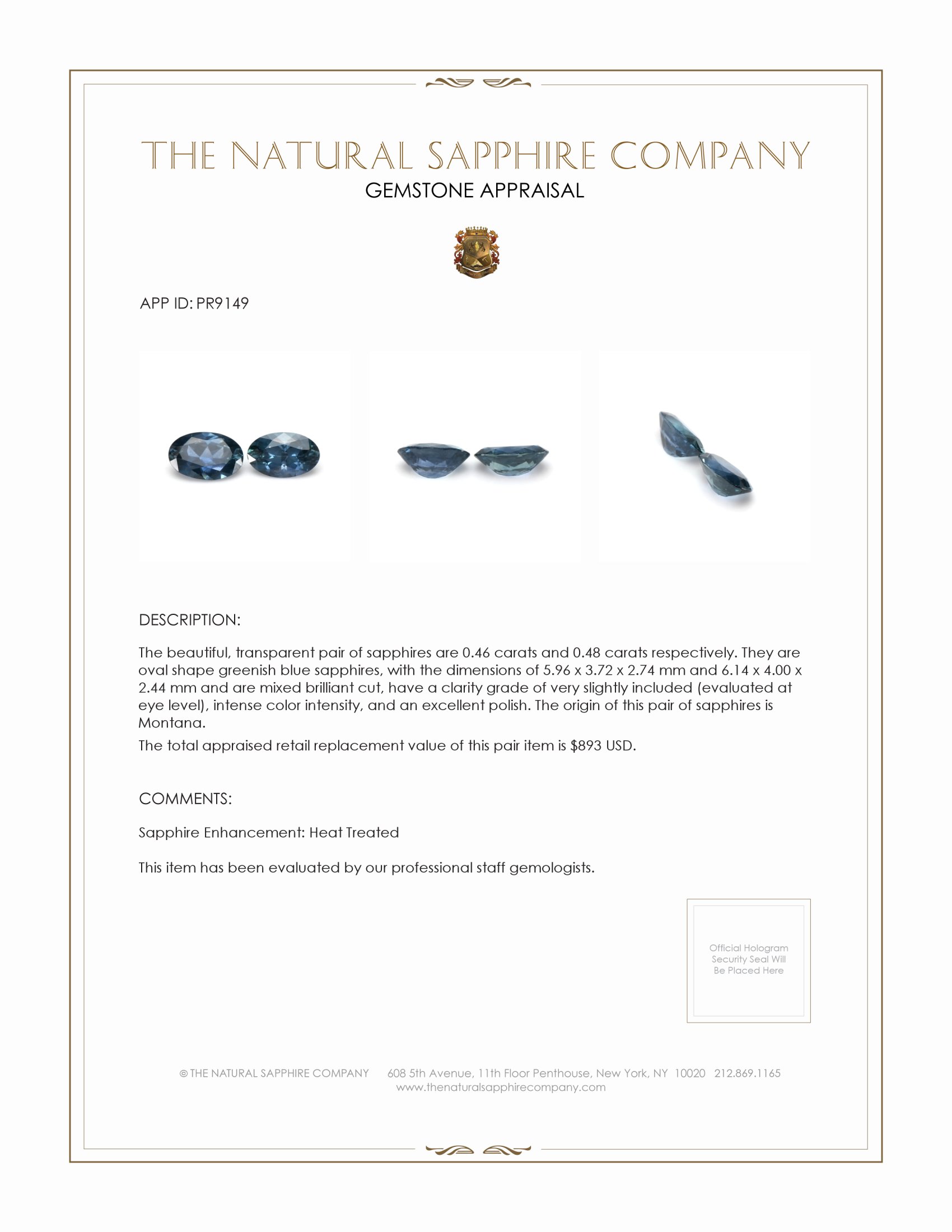 0.94 Ct.Tw. Greenish Blue Sapphire Pair from Montana