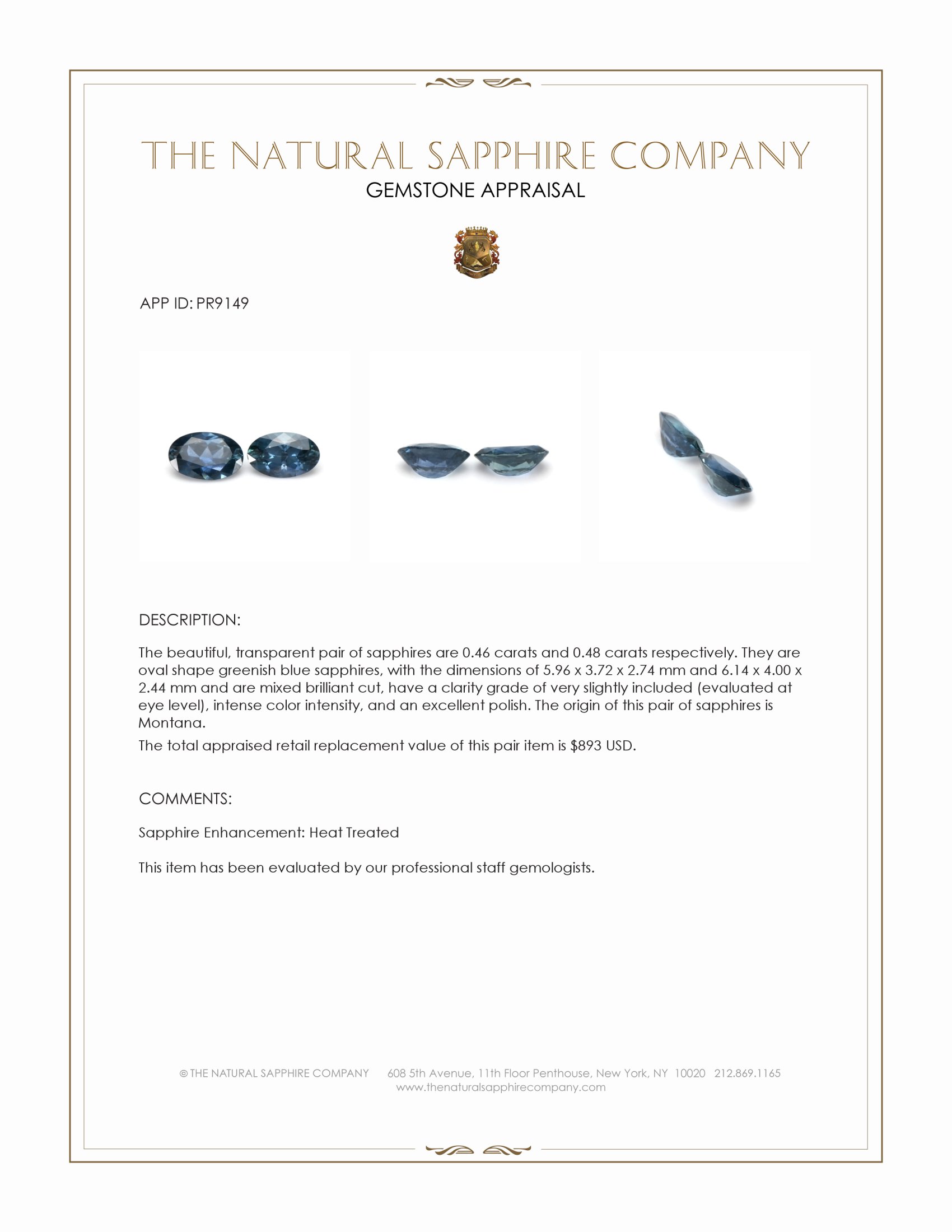 0.94 Ct.Tw. Greenish Blue Sapphire Pair from Montana