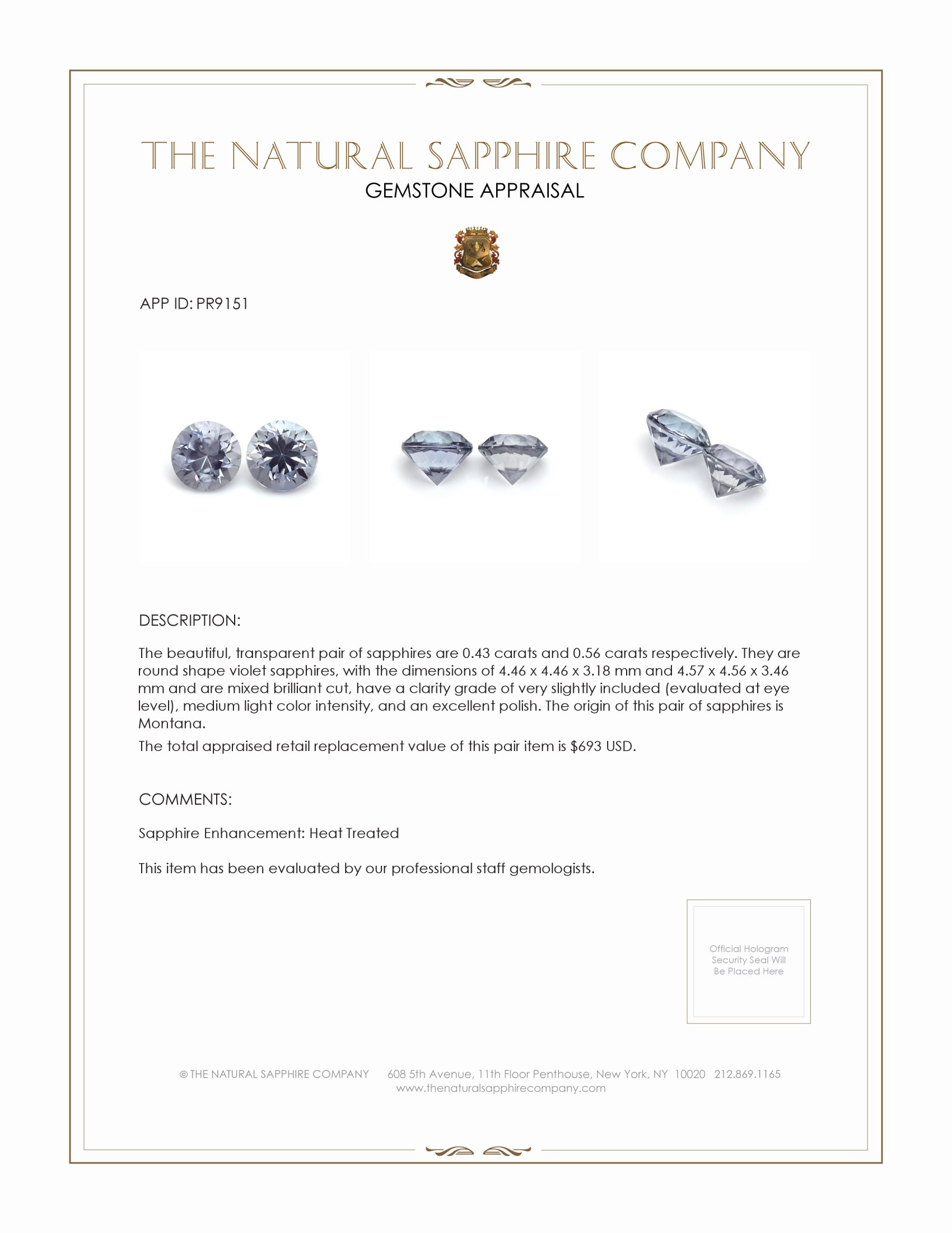 0.99 Ct.Tw. Violet Sapphire Pair from Montana