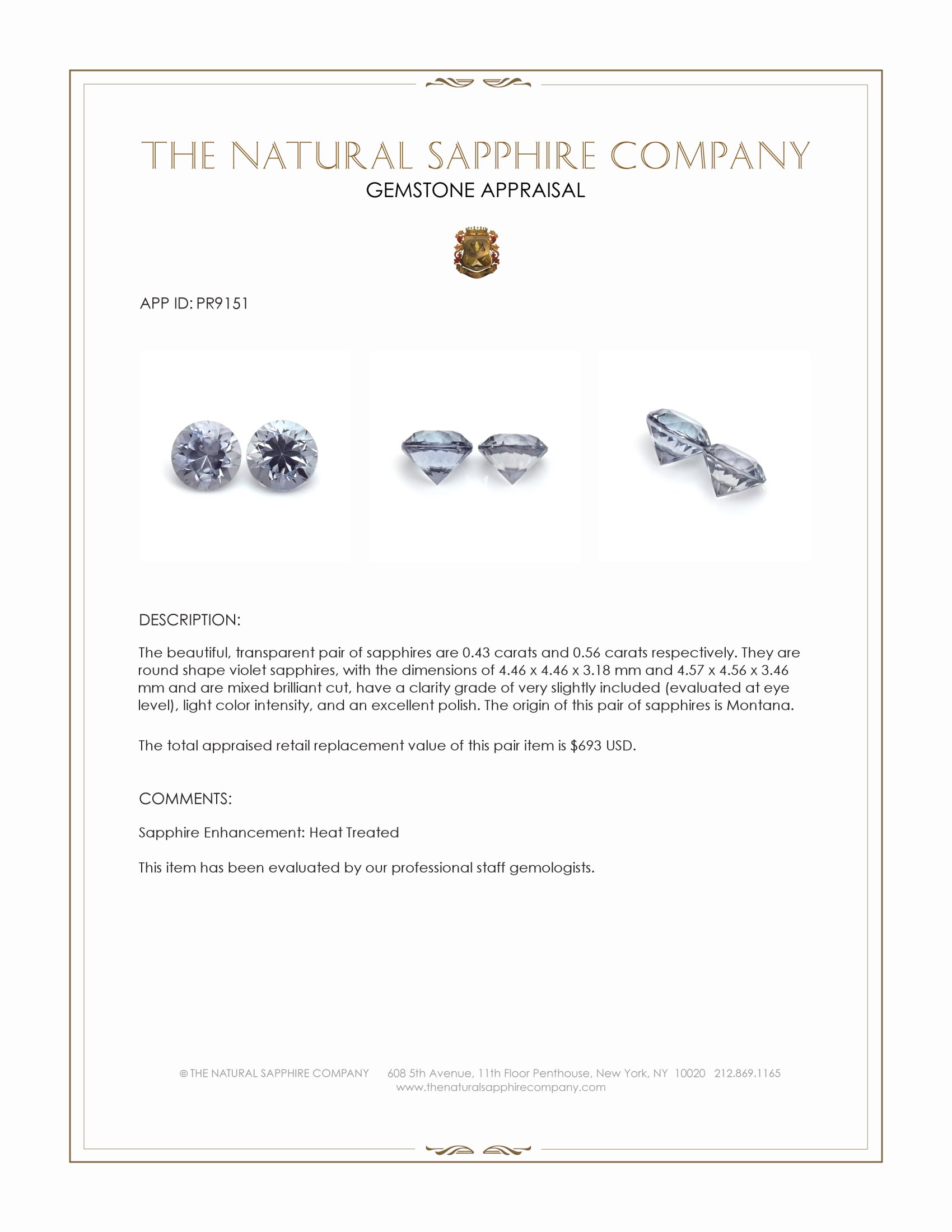 0.99 Ct.Tw. Violet Sapphire Pair from Montana