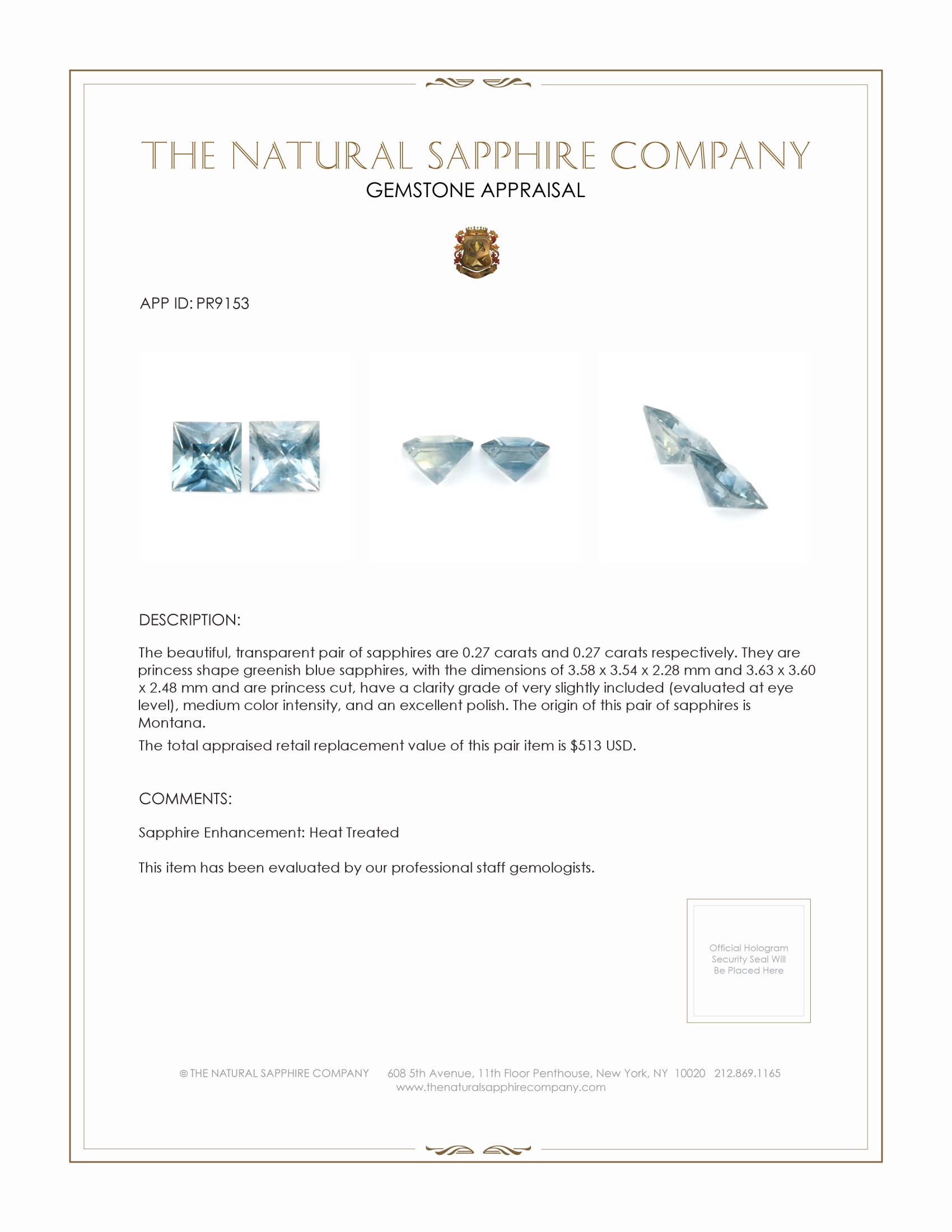 0.54 Ct.Tw. Greenish Blue Sapphire Pair from Montana