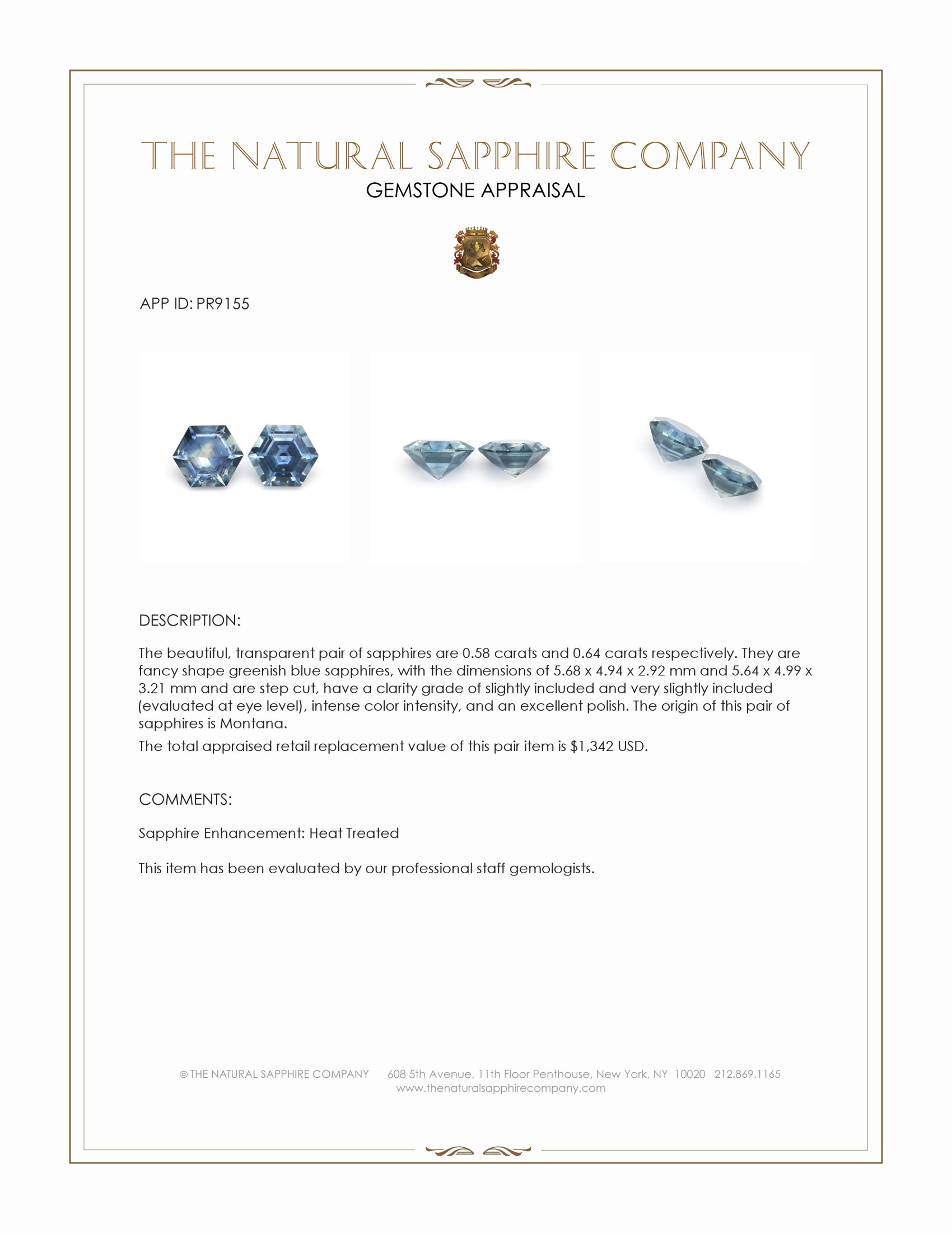 1.22 Ct.Tw. Greenish Blue Sapphire Pair from Montana