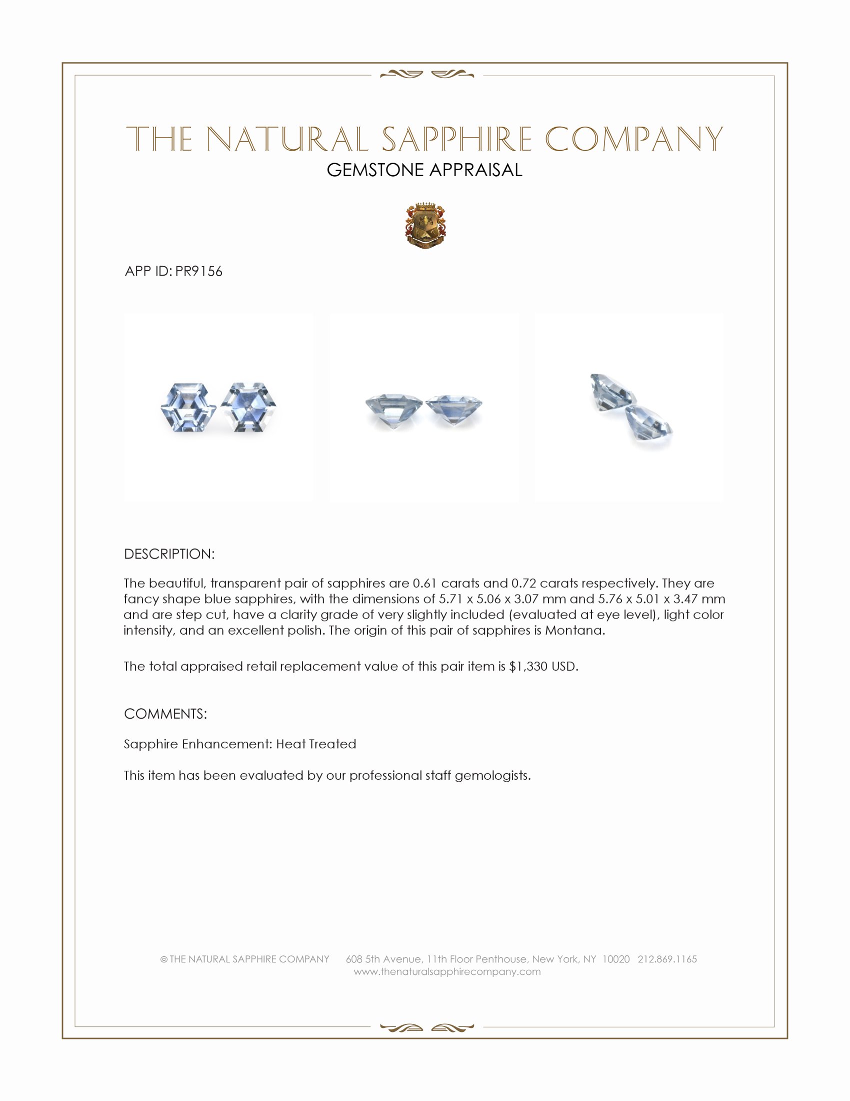 1.33 Ct.Tw. Blue Sapphire Pair from Montana