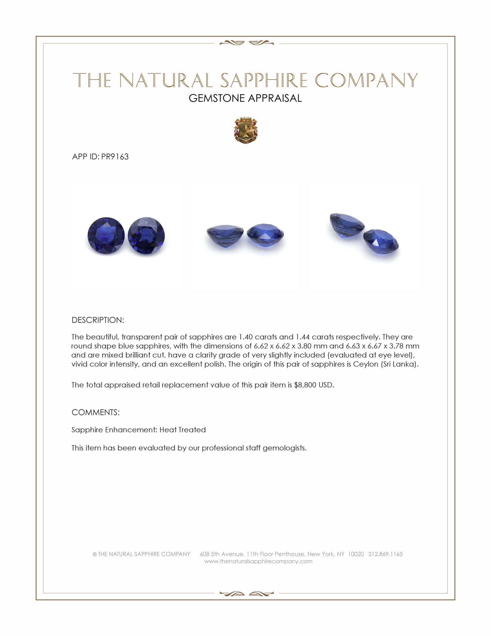 2.84 Ct.Tw. Blue Sapphire Pair from Ceylon (Sri Lanka)