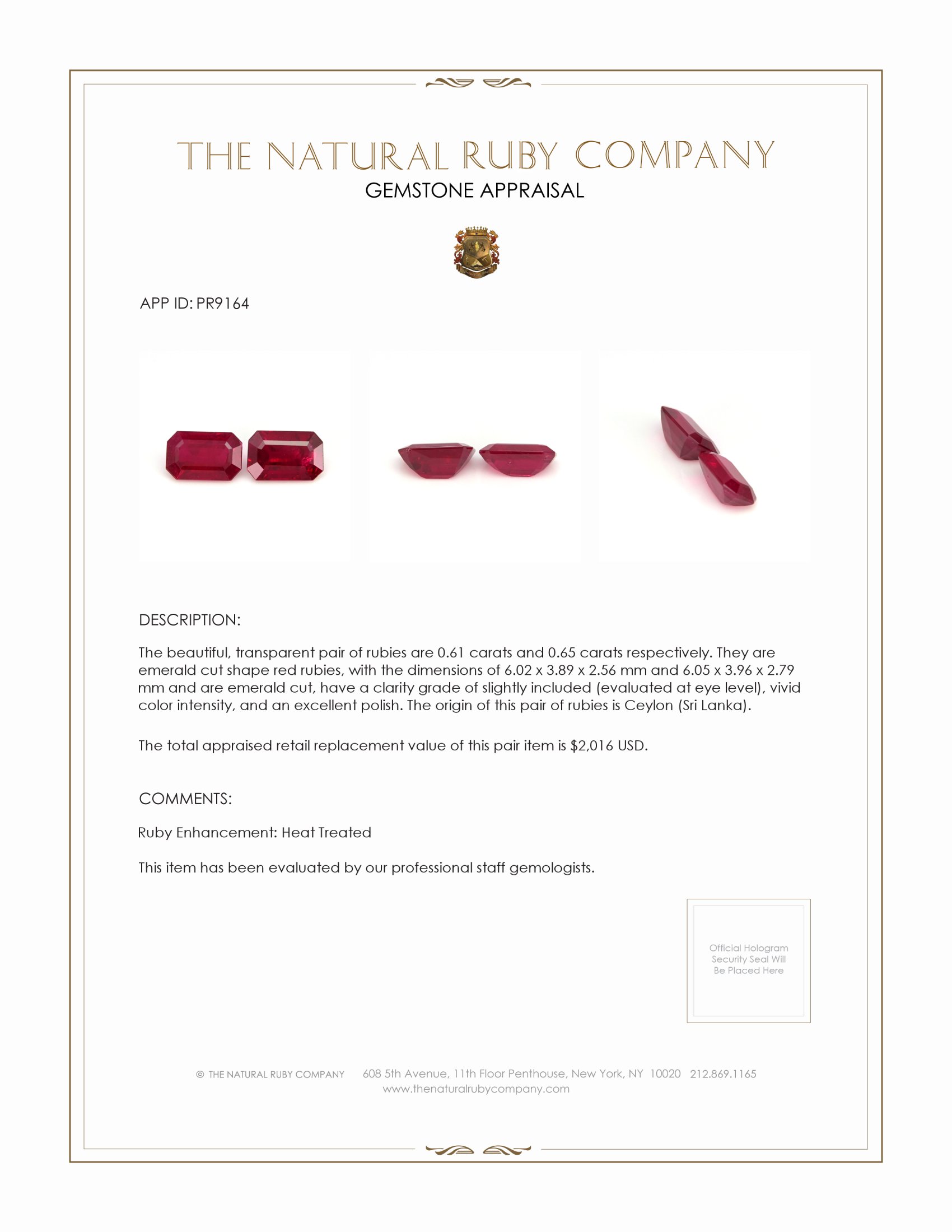 1.26 Ct.Tw. Ruby Pair from Ceylon (Sri Lanka)