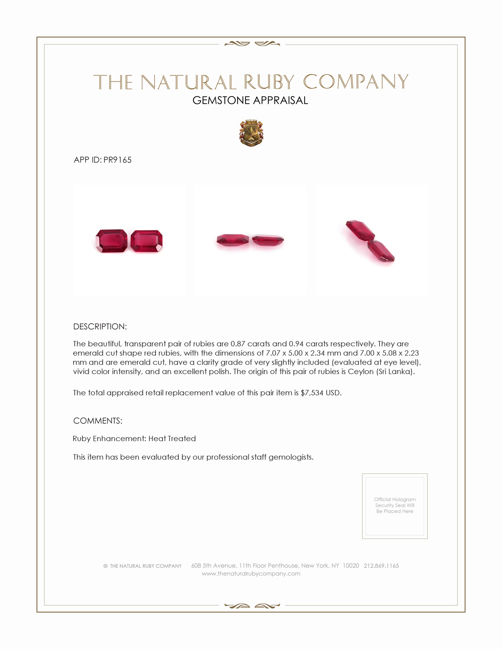 1.81 Ct.Tw. Ruby Pair from Ceylon (Sri Lanka)