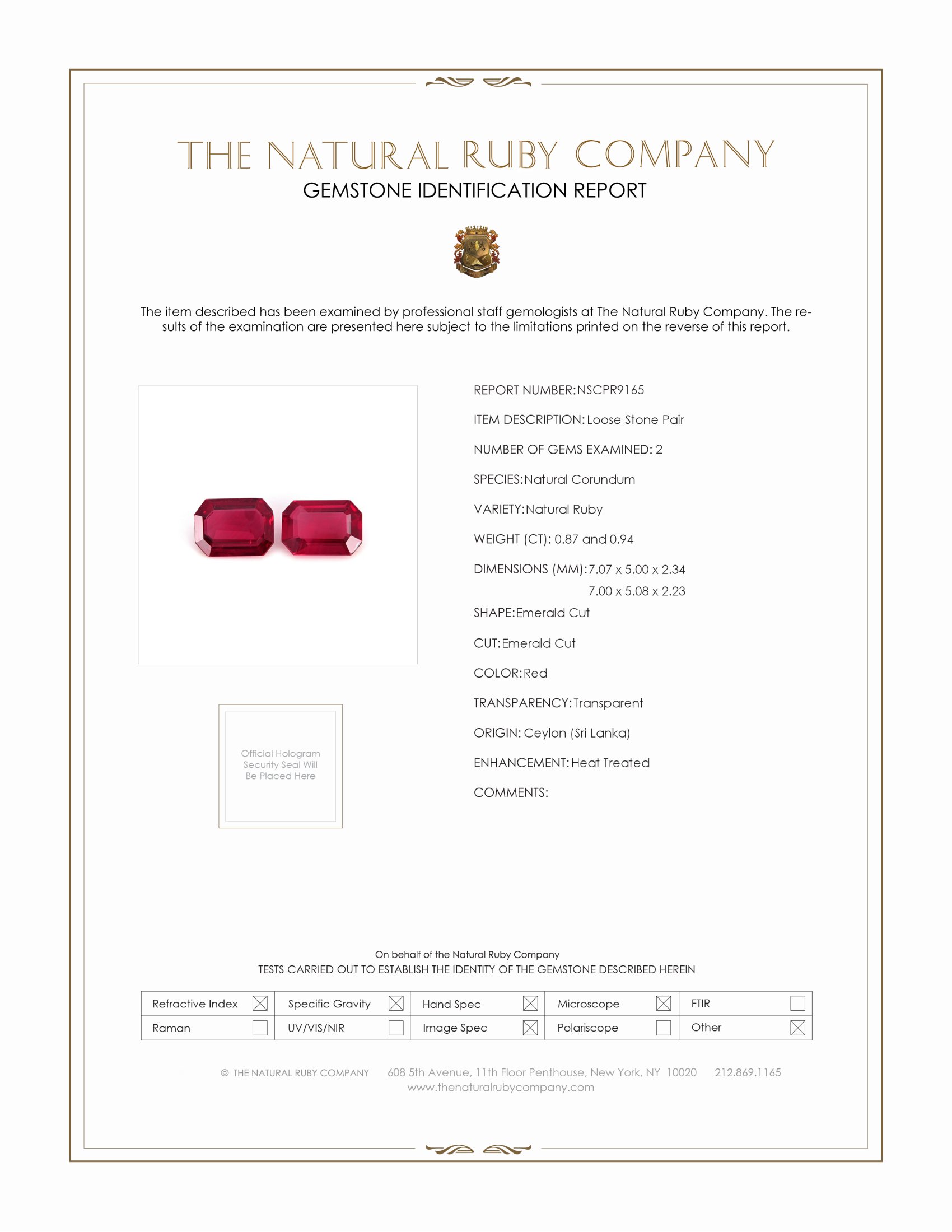 1.81 Ct.Tw. Ruby Pair from Ceylon (Sri Lanka)