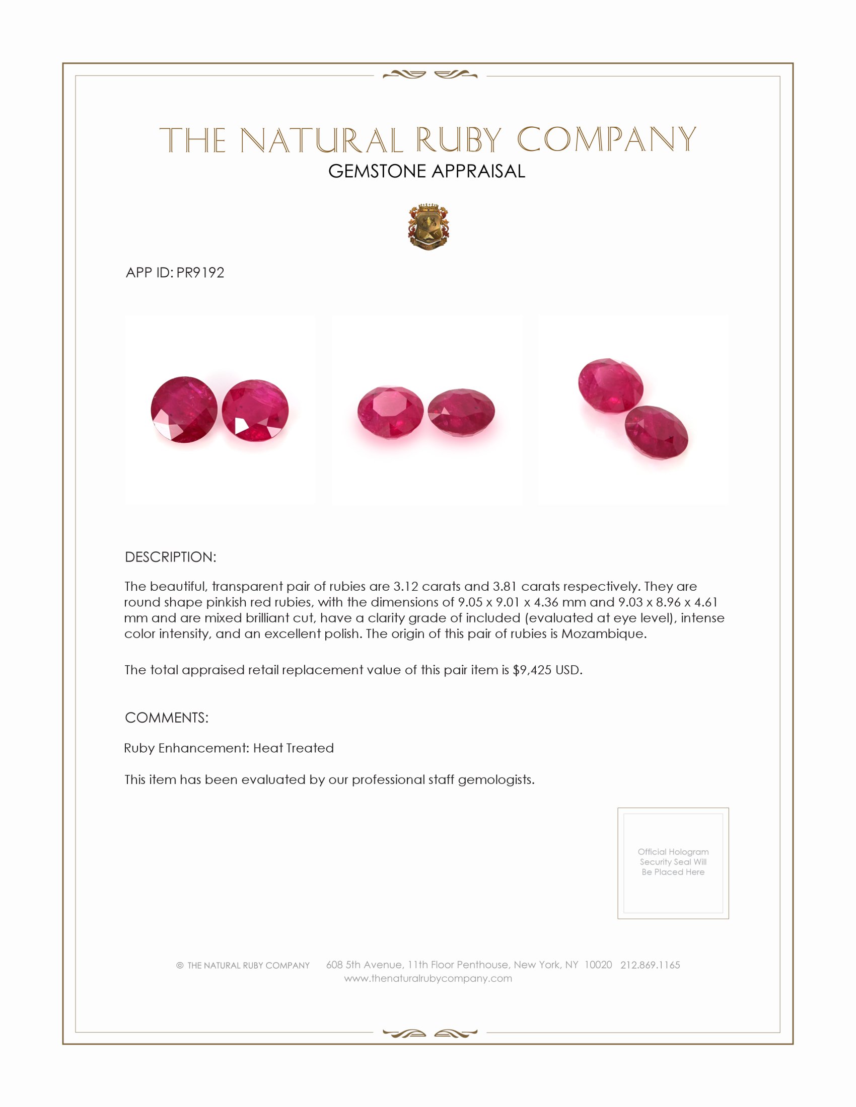 6.93 Ct.Tw. Ruby Pair from Mozambique
