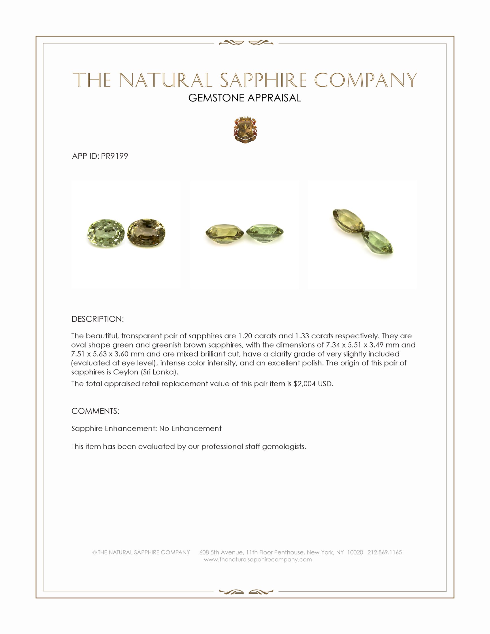 2.53 Ct.Tw. Green Sapphire Pair from Ceylon (Sri Lanka)