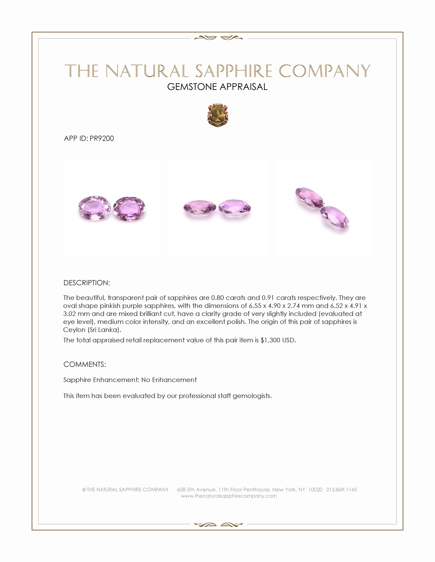 1.71 Ct.Tw. Pinkish Purple Sapphire Pair from Ceylon (Sri Lanka)