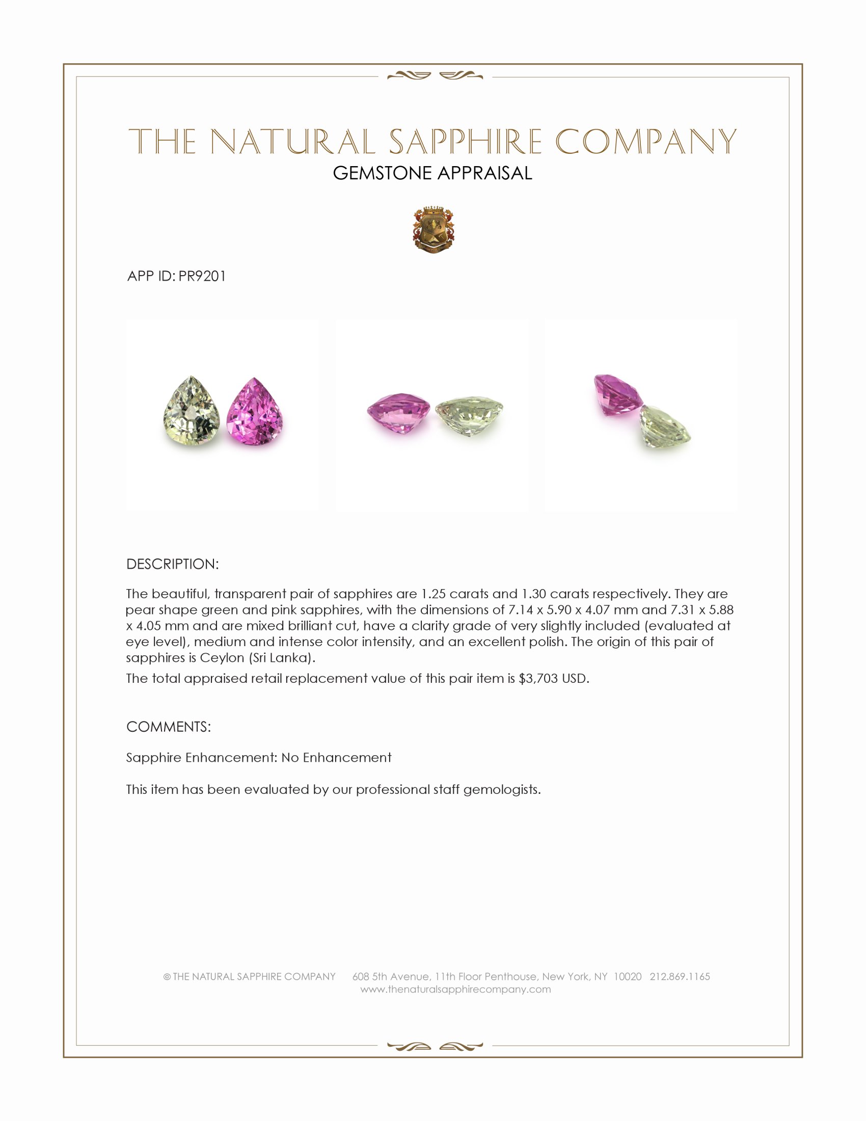 2.55 Ct.Tw. Green Sapphire Pair from Ceylon (Sri Lanka)