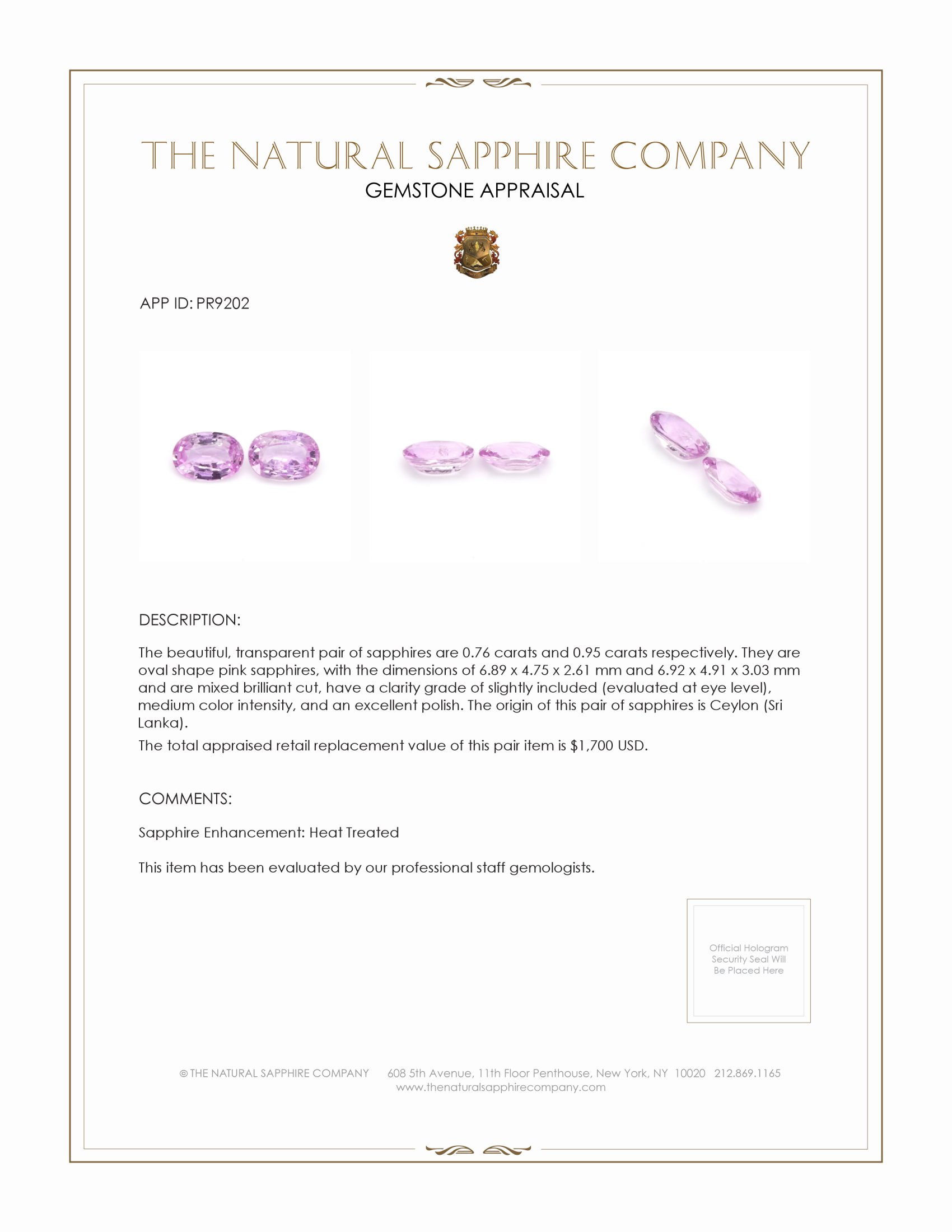 1.71 Ct.Tw. Pink Sapphire Pair from Ceylon (Sri Lanka)